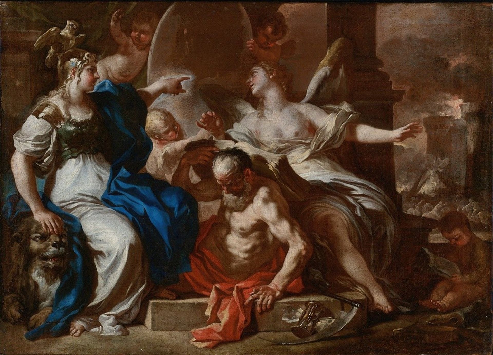 Minerva With Chronos And History; A Study For An Allegory Of The Reign Of The Hapsburgs In Naples by Francesco Solimena