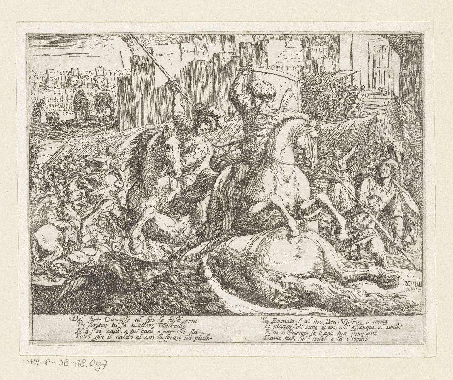 Illustratie bij Canto XIX van Tasso's 'Gerusalemme Liberata' by Antonio Tempesta