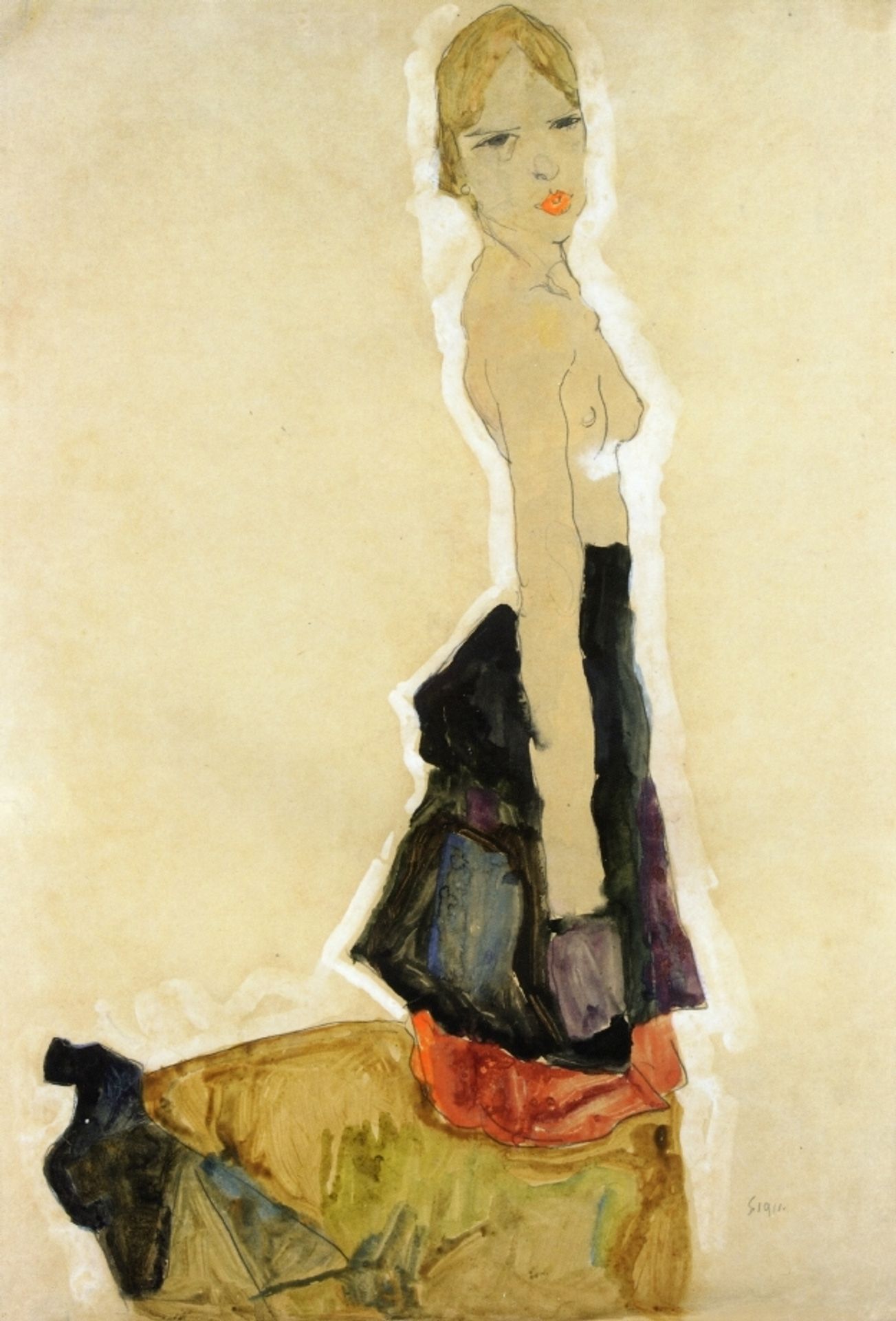 Kneeling Semi-Nude by Egon Schiele