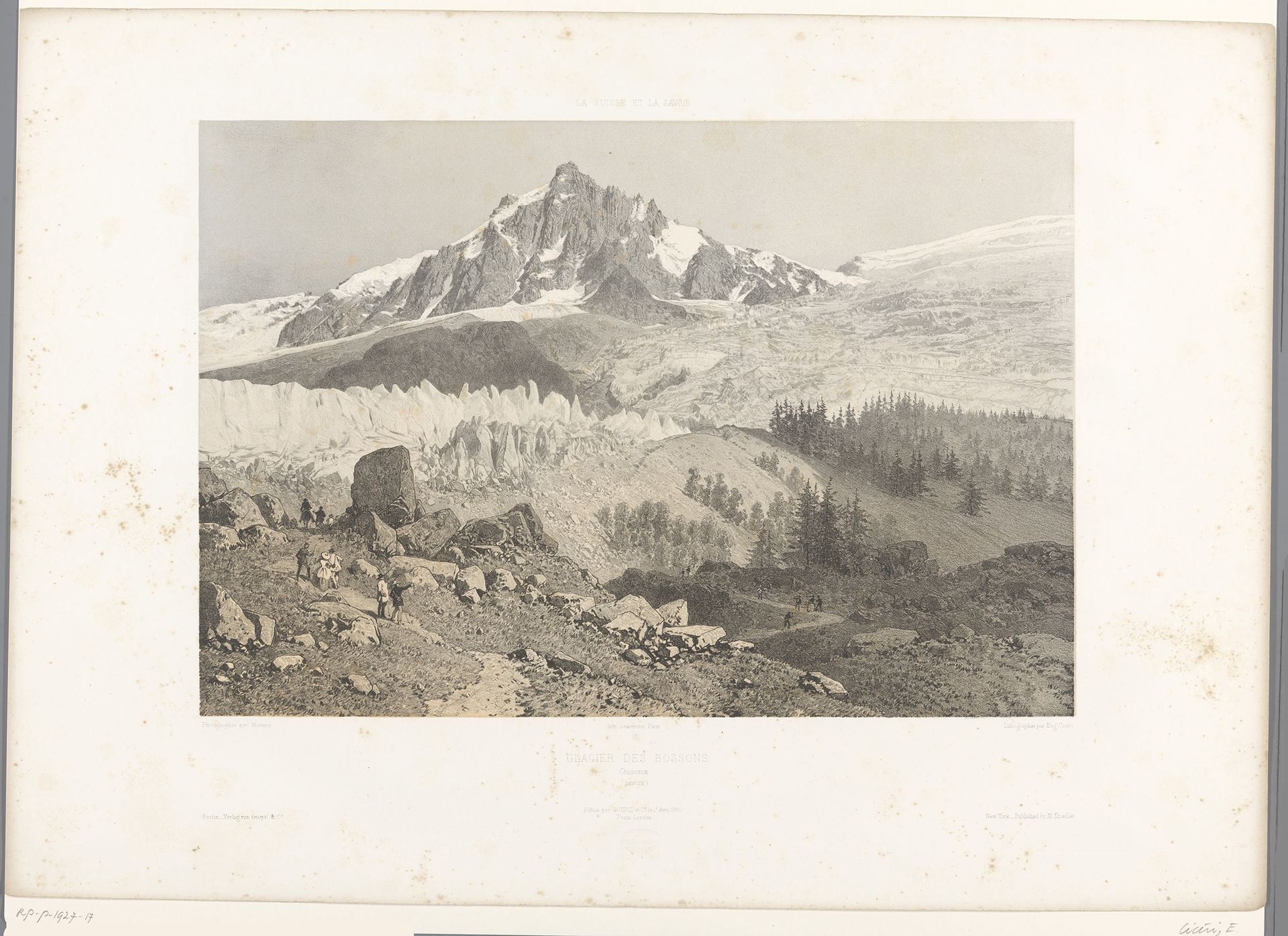 Zicht op de Bossons-gletsjer in de vallei van Chamonix by Eugène Cicéri
