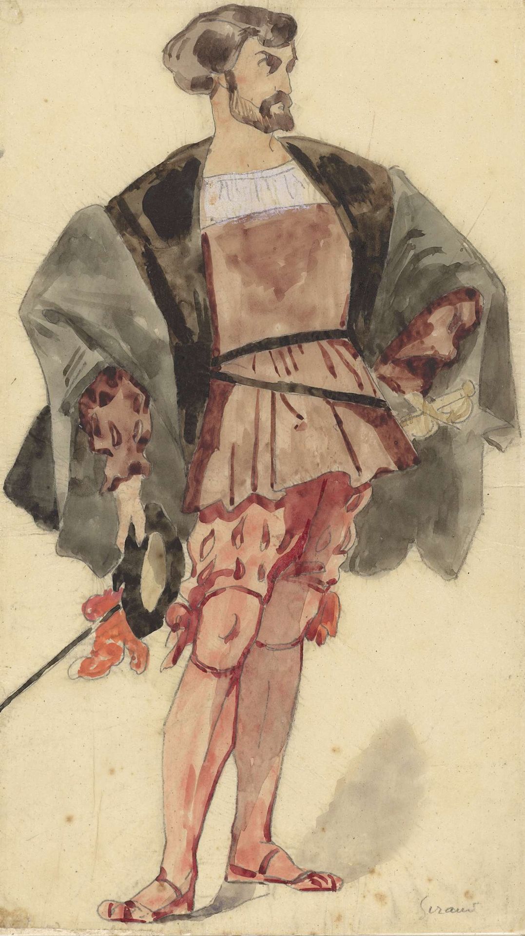 Kostuumstudie van een edelman uit de tijd van François I by Pierre François Eugène Giraud