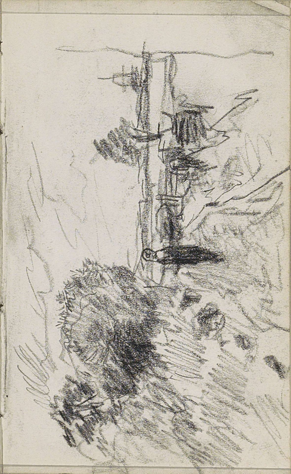 Staande figuur in een landschap met bomen en een molen by Anton Mauve