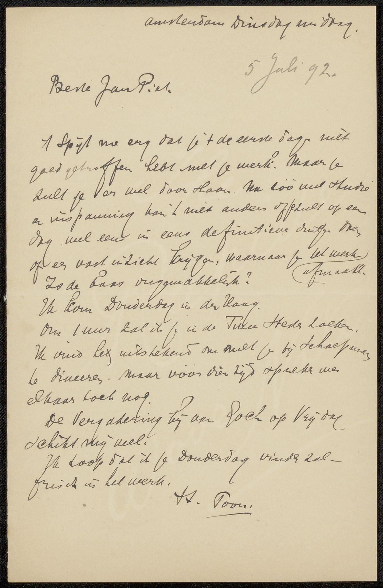 Brief aan Jan Veth by Antoon Derkinderen