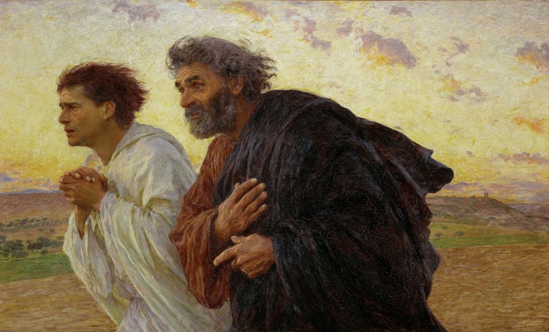 the Disciples Peter and John Running to the Tomb on the Morning of the Resurrection by Eugène Burnand