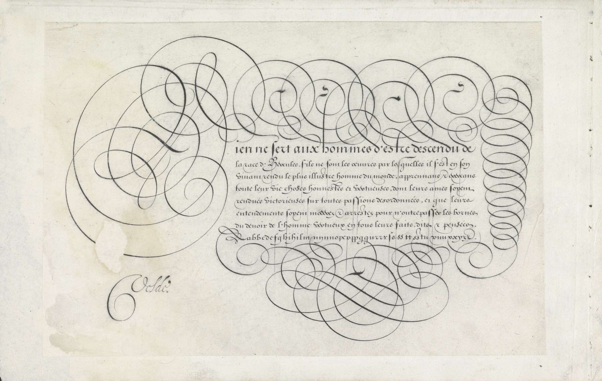 Ontwerp van een schrijfvoorbeeld: Rien ne sert aux hommes (...). by Jan van de Velde I