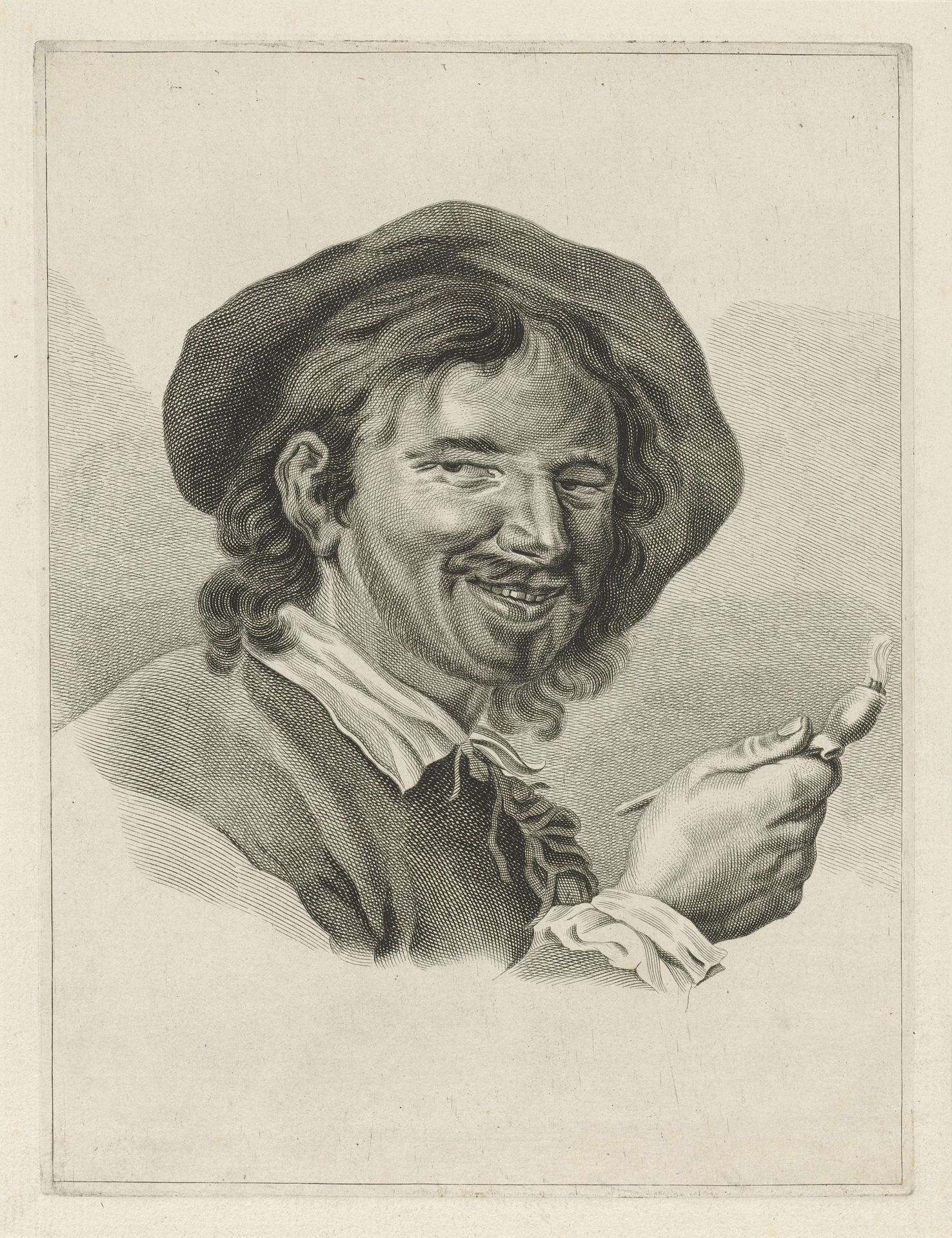 Lachende man met pijp by Pieter de Mare