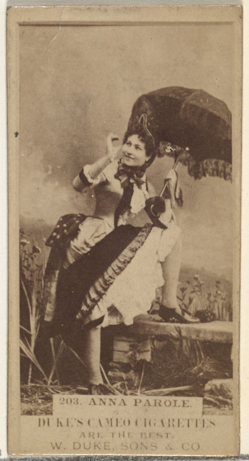 Card Number 203, Anna Parole, from the Actors and Actresses series (N145-5) issued by Duke Sons & Co. to promote Cameo Cigarettes by W. Duke, Sons & Co.