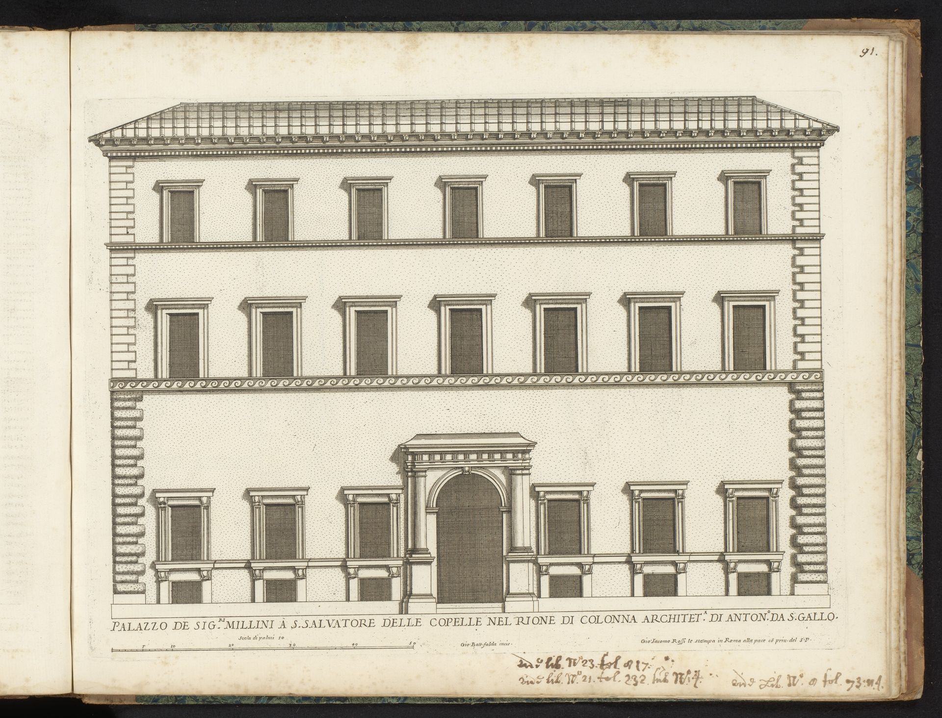 Façade van Palazzo Millini by Giovanni Battista Falda