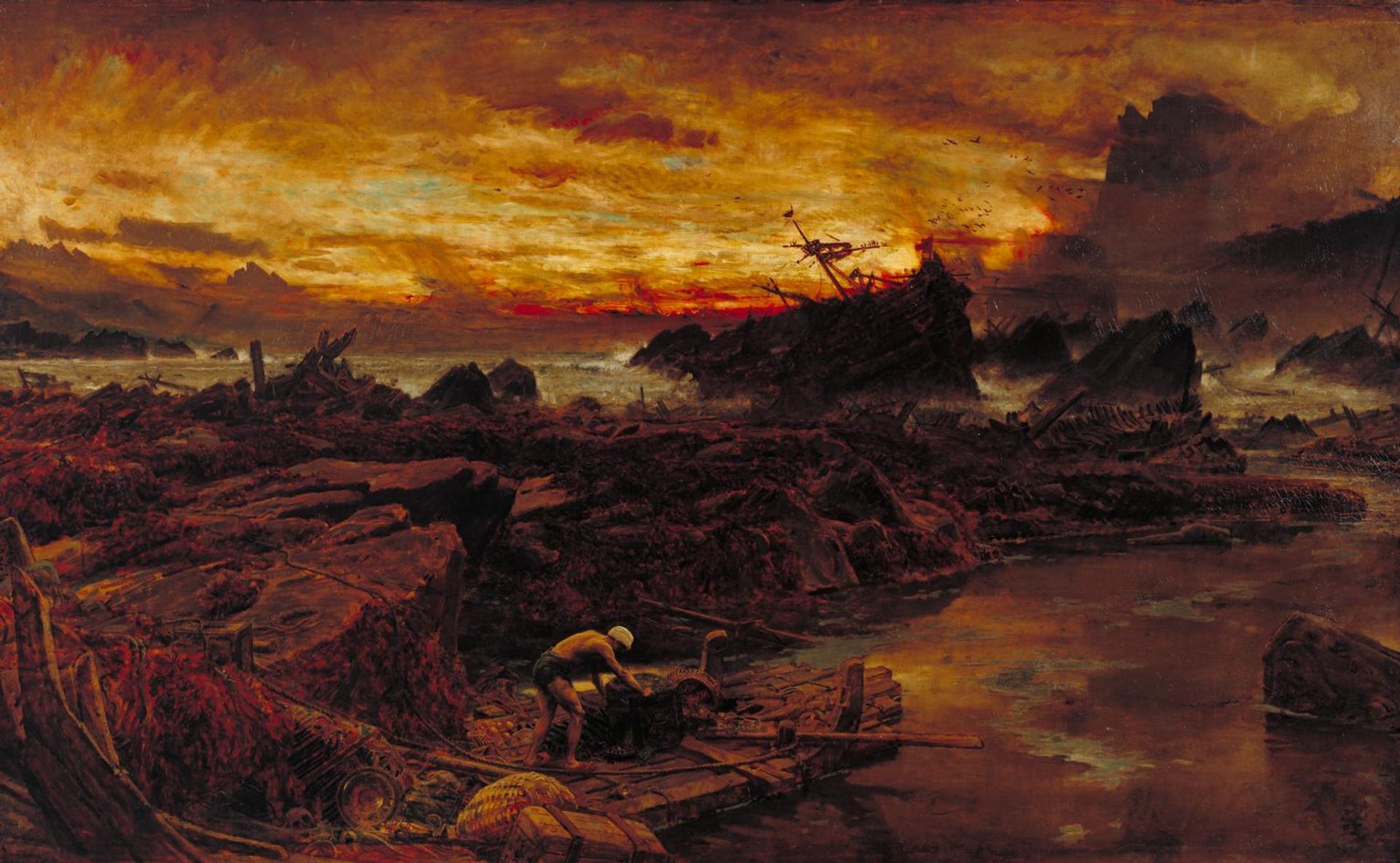 Shipwreck: Sinbad the Sailor Storing his Raft by  Albert Goodwin