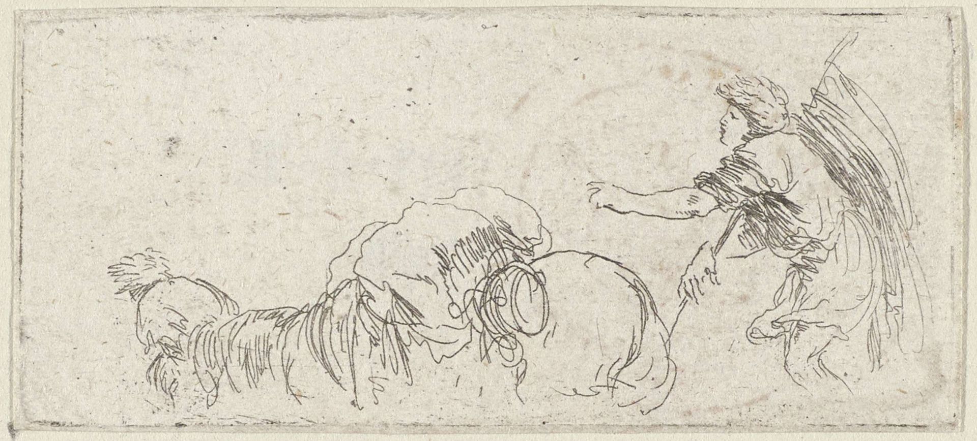 Figuur met een vaandel drijft een beladen paard voort by Stefano della Bella