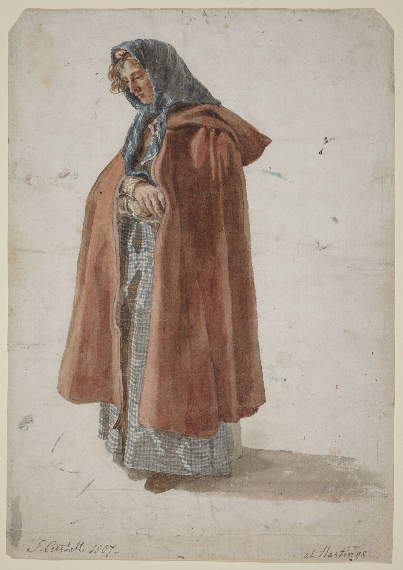 Young Woman in a Kerchief and Cloak at Hastings by Joshua Cristall