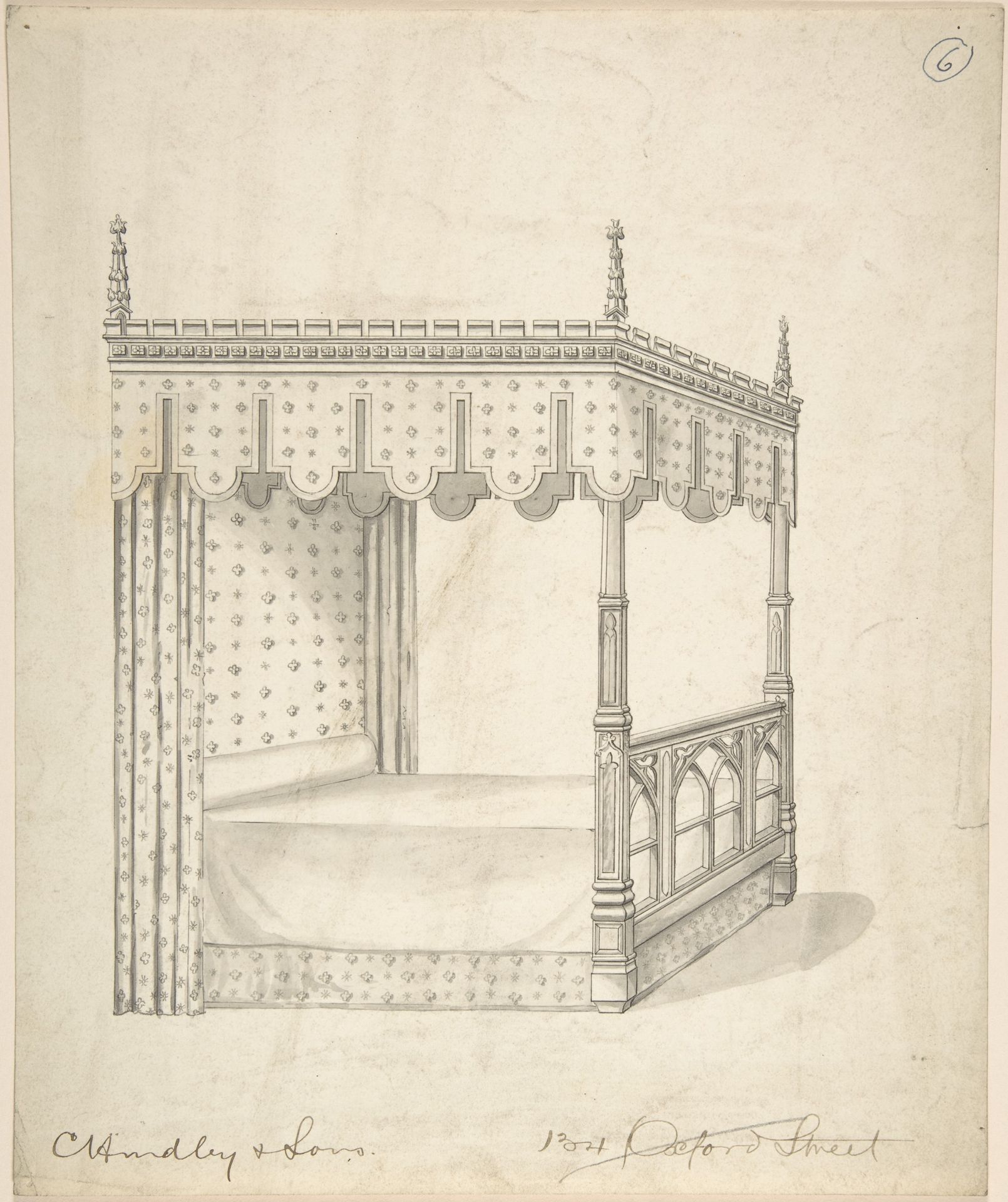 Design for a Gothic Bed with Canopy by Charles Hindley and Sons