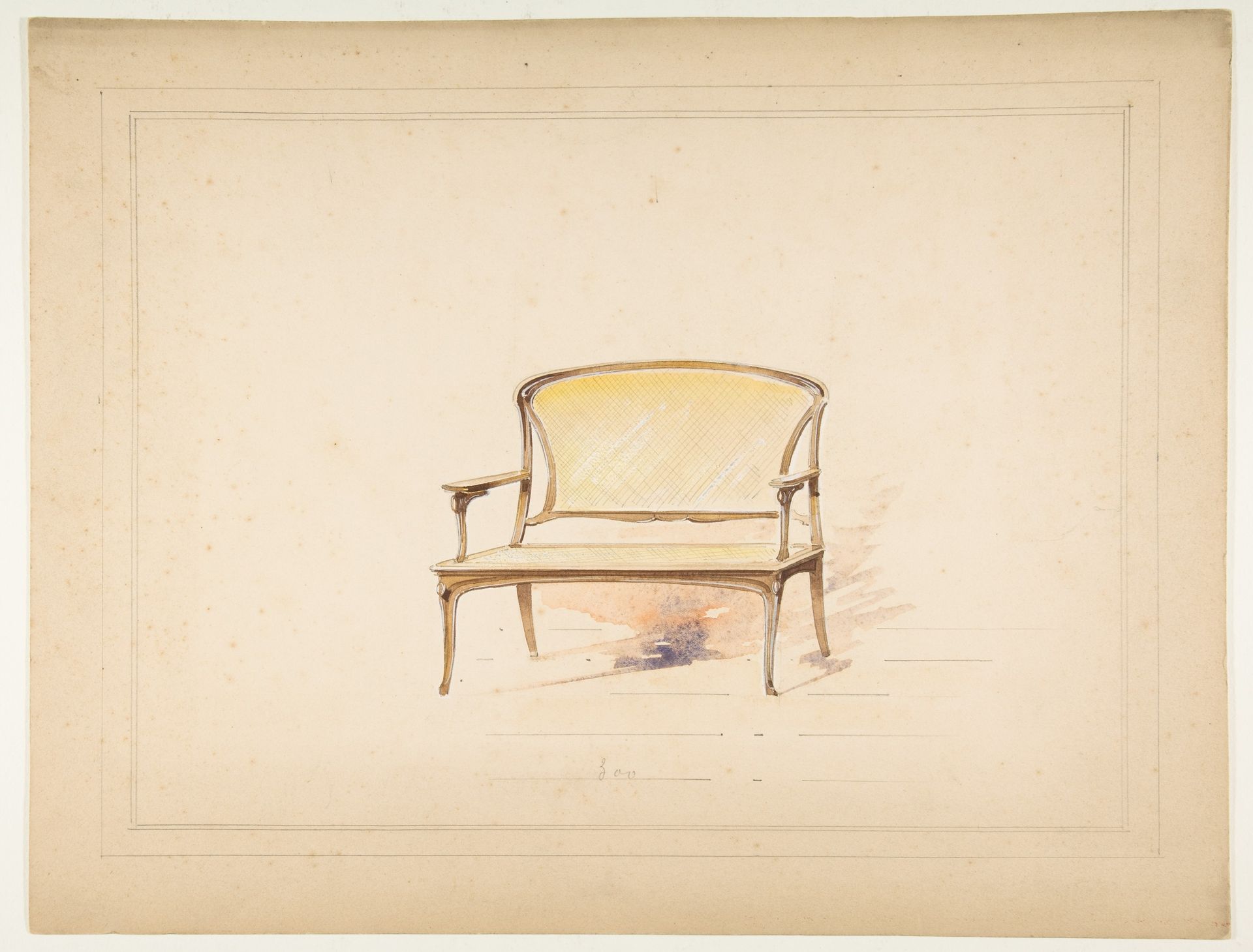 Design for Art Nouveau Loveseat with Caning by Anonymous