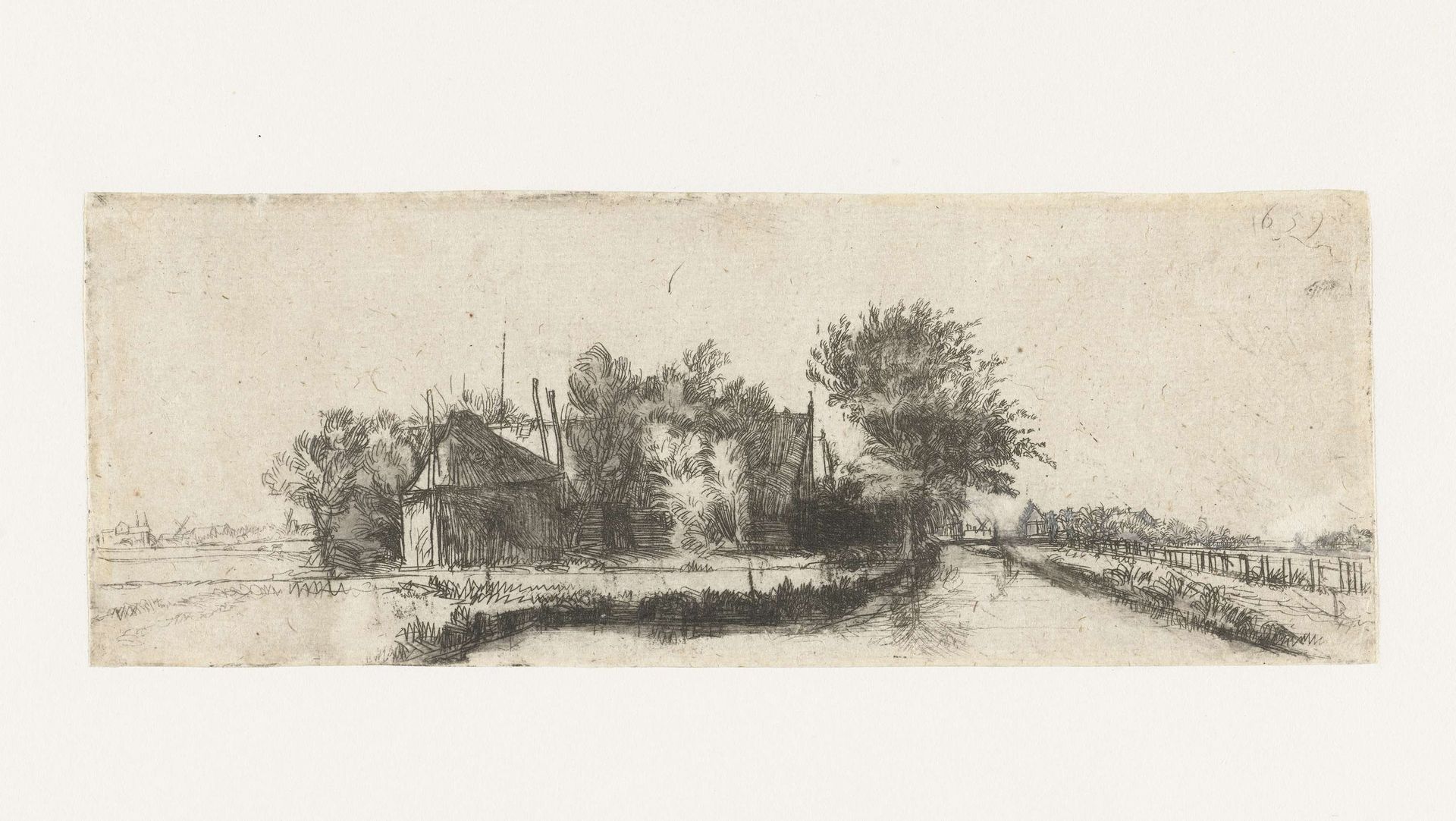 Landschap met een kanaal en hek by Pieter de With
