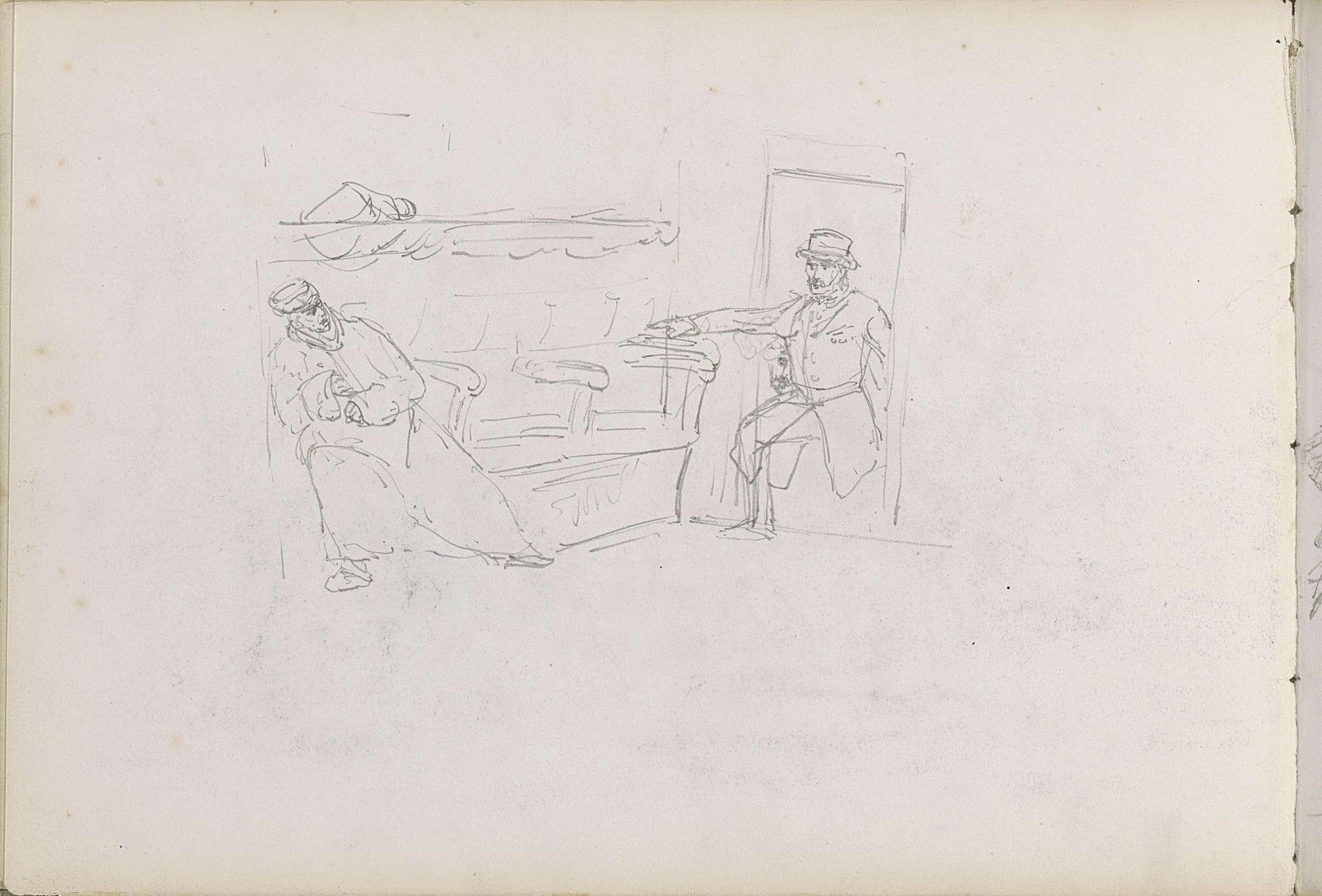 Twee mannen in een treincoupé by George Hendrik Breitner