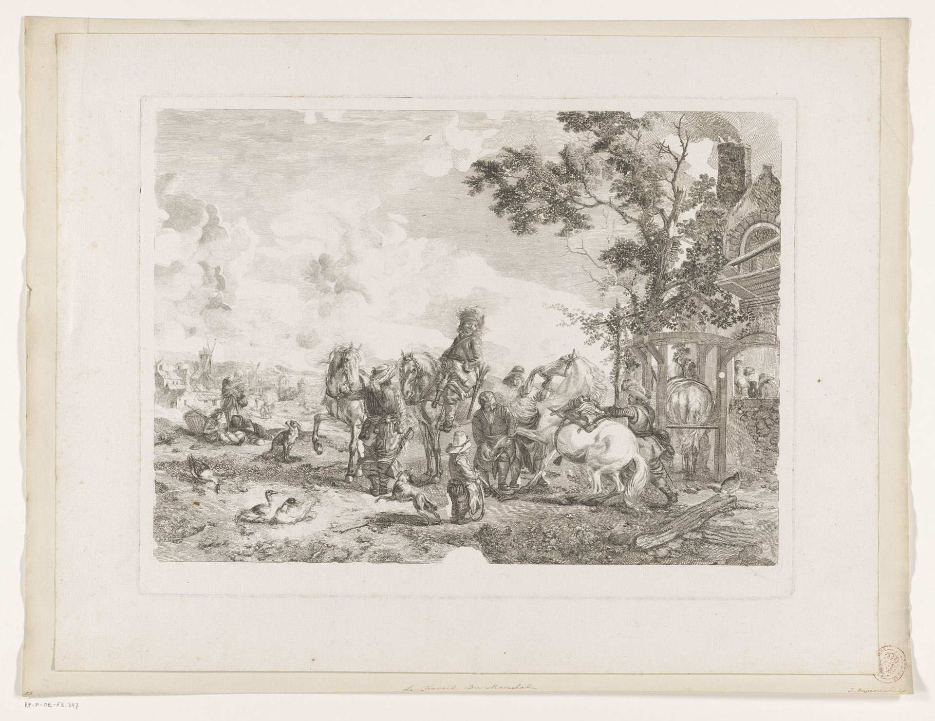 Ruiters bij een hoefsmid by Jean Moyreau