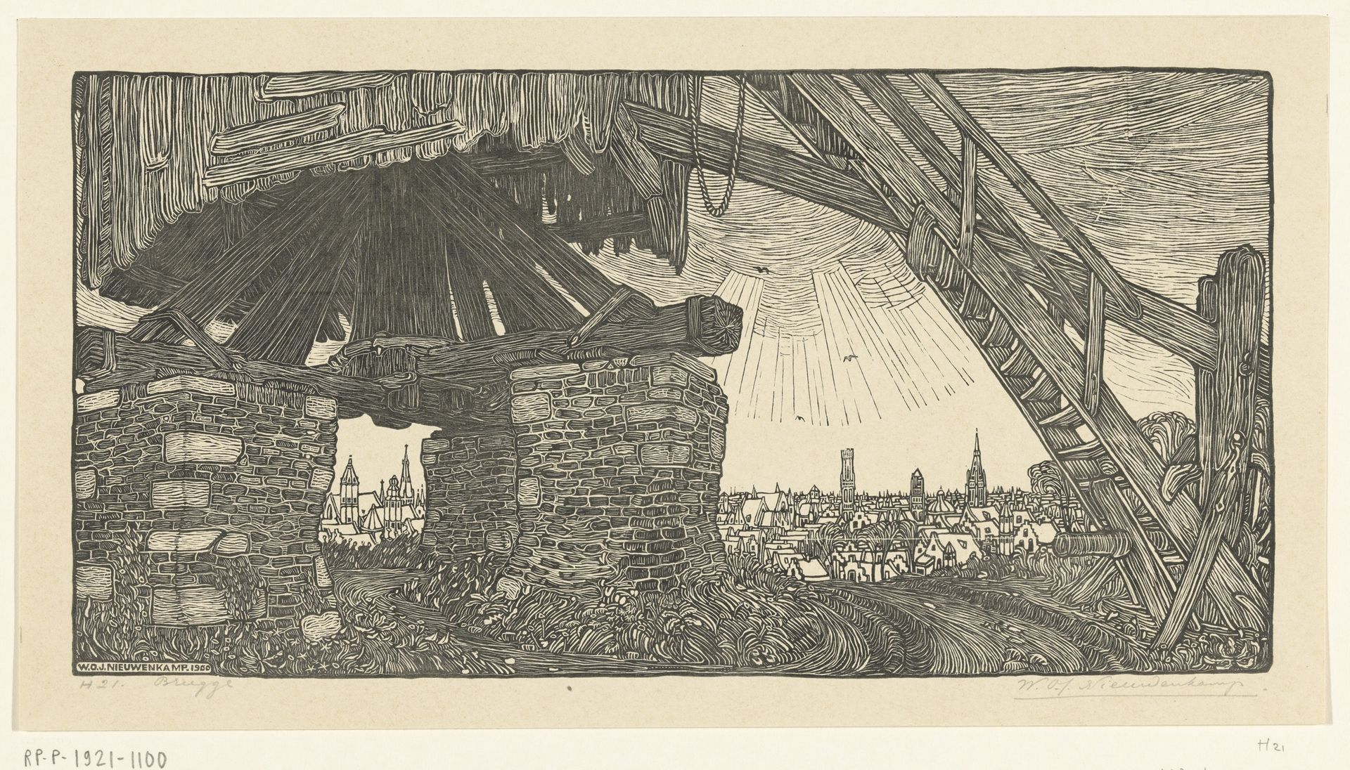 Onderstuk van een korenmolen in Brugge by Wijnand Otto Jan Nieuwenkamp