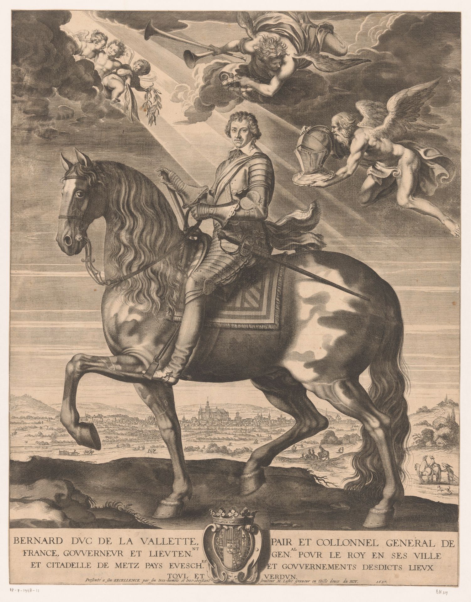 Ruiterportret van Bernard de Foix de la Valette, hertog van Epernon by Michel Lasne