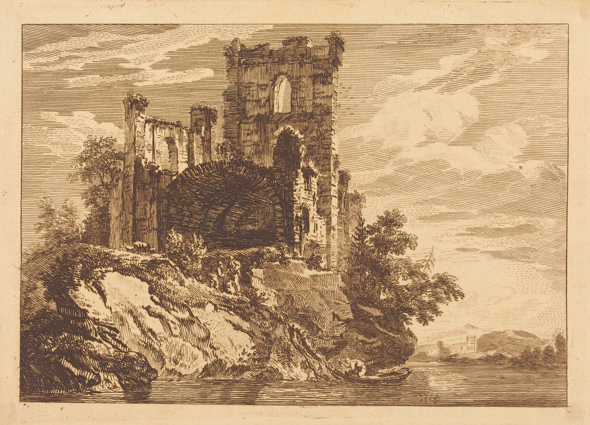 Ruins by a River with a Man in a Boat by Paul Sandby