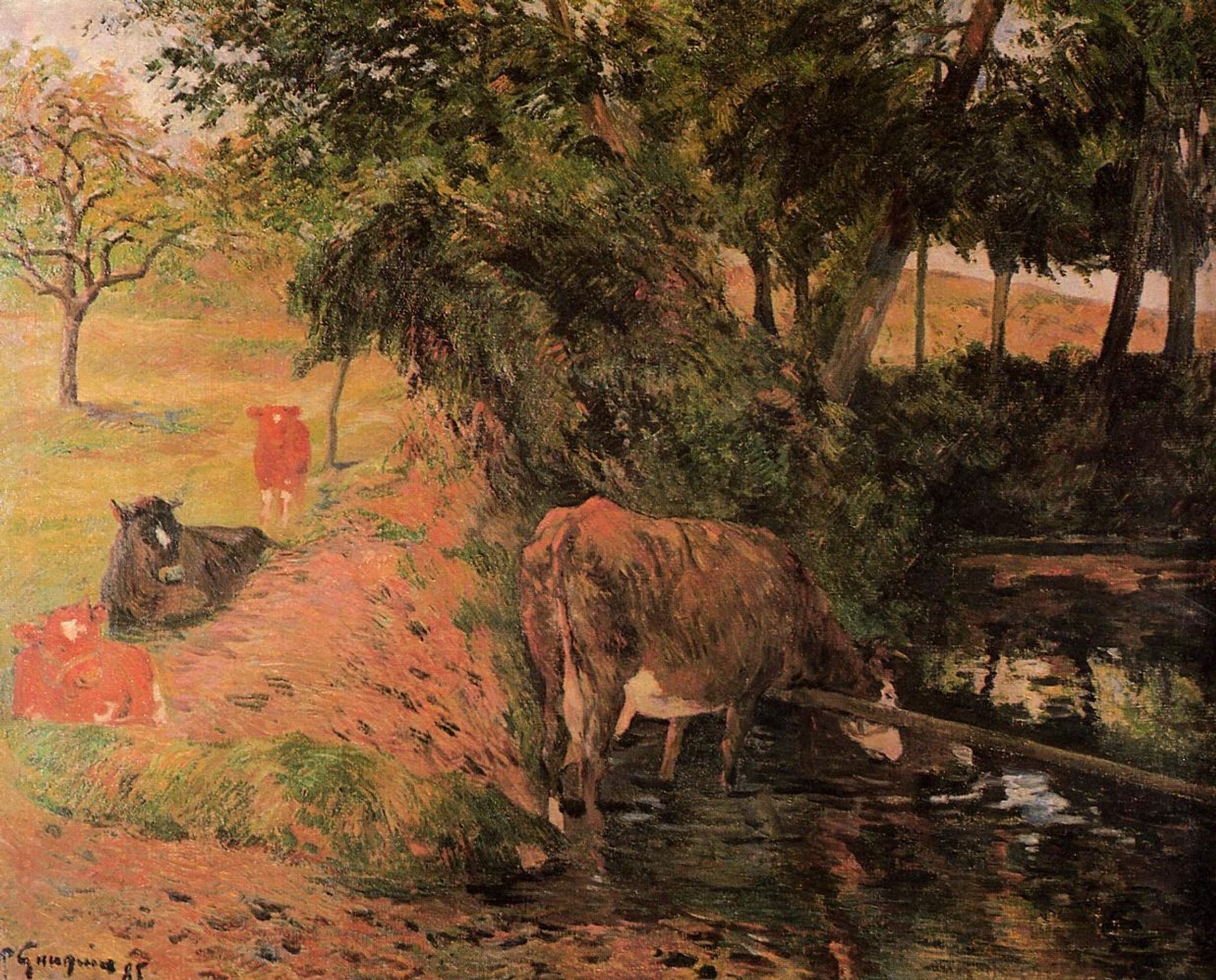 Landscape with cows in an Orchard by Paul Gauguin