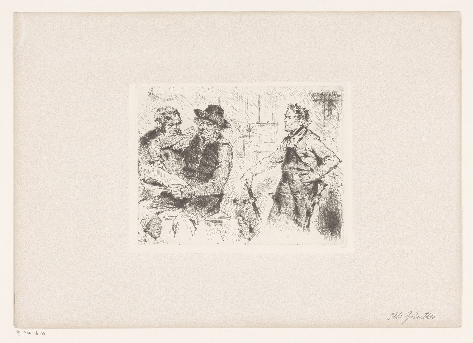 Studieblad met mannelijke figuren en hoofden by Otto Günther-Naumburg
