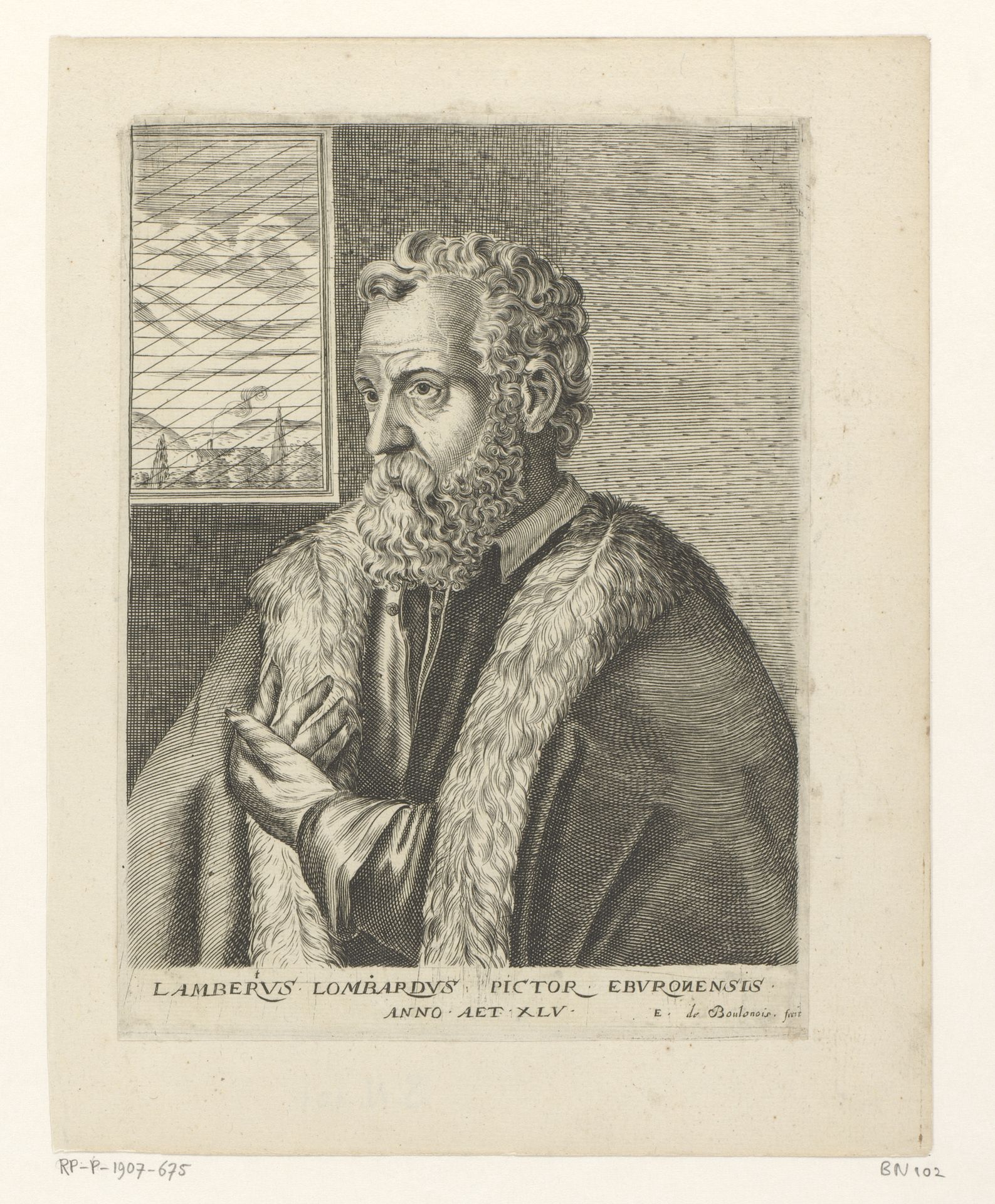 Portret van Lambert Lombard by Edme de Boulonois