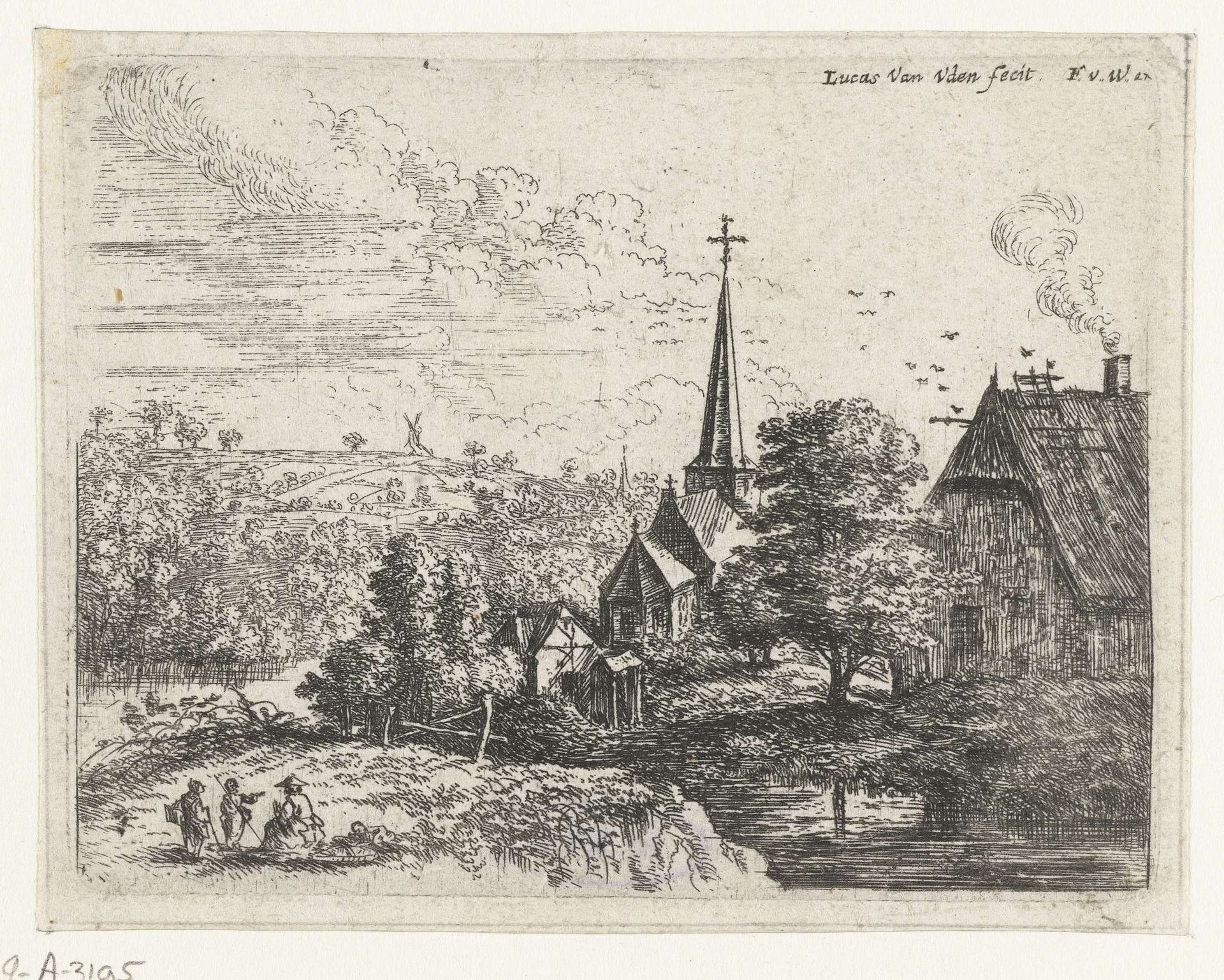 Dorp gelegen aan een rivier by Lucas van Uden