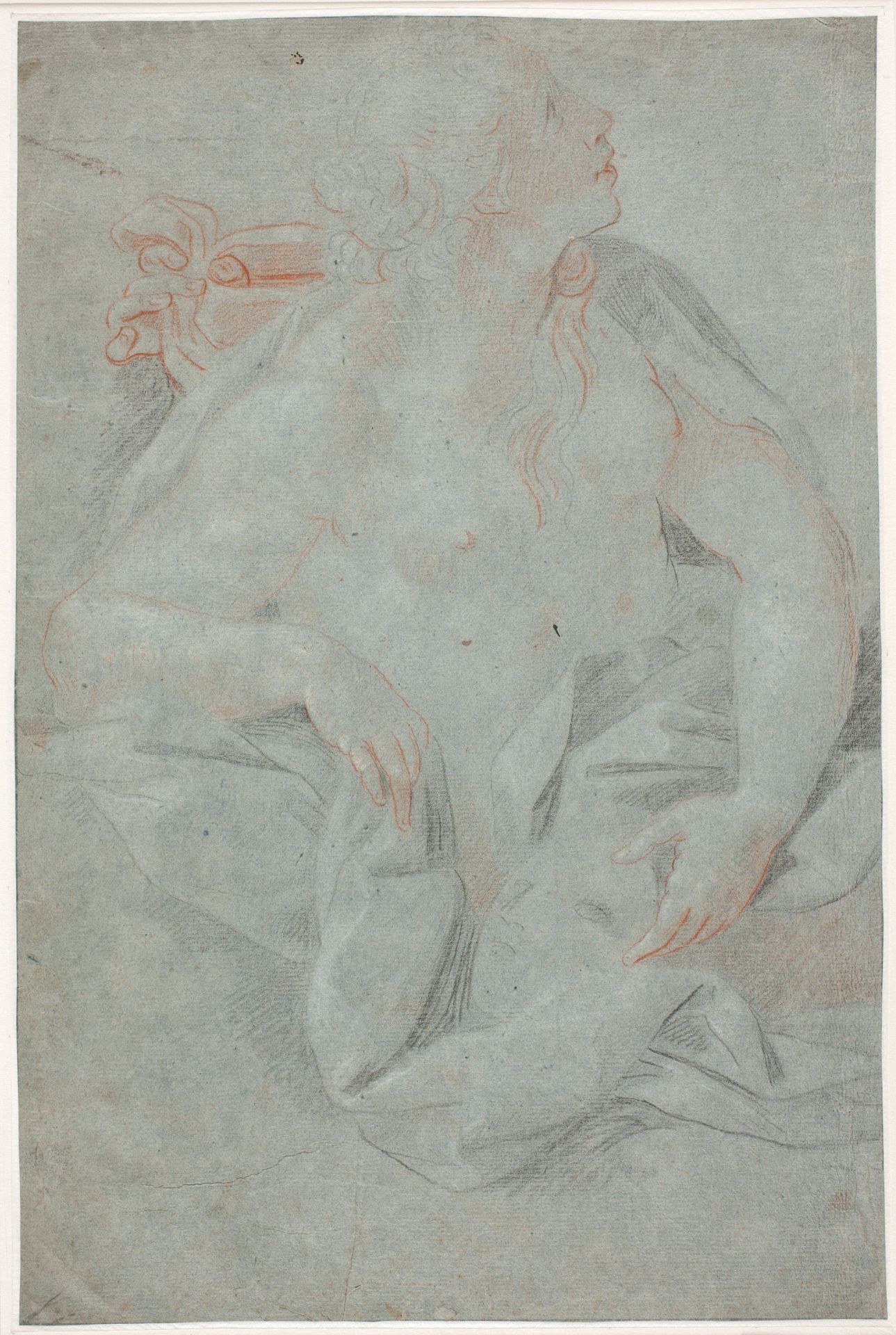 Halvnøgen draperet kvinde, holdende en maske. "Sandhedens afsløring" by Hendrik Krock