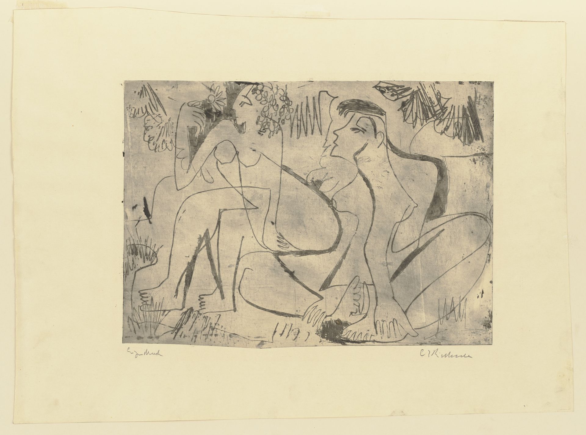 Zwei sitzende Mädchen im Freien by Ernst Ludwig Kirchner