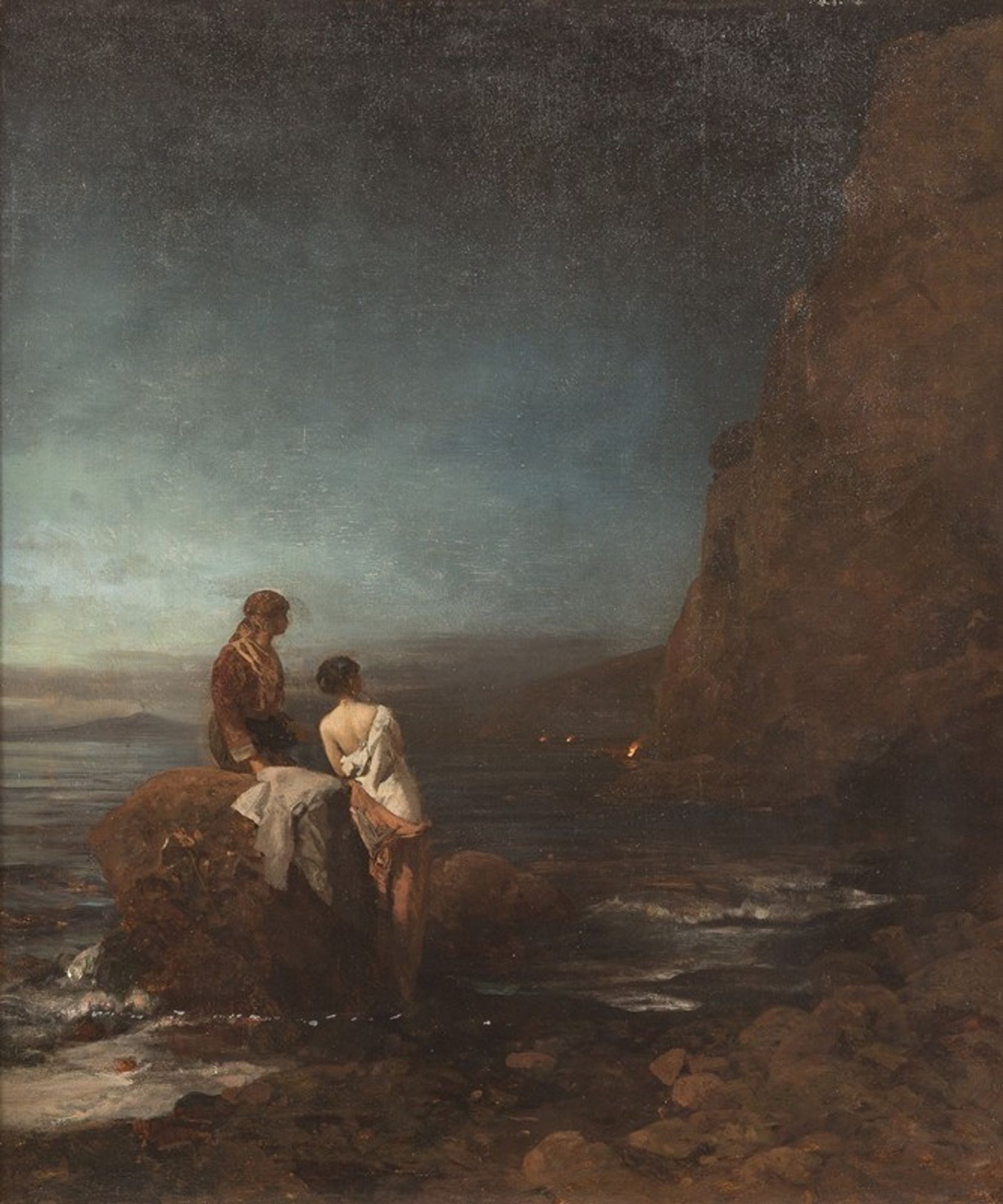 Night by the beach of Naples by Oswald Achenbach