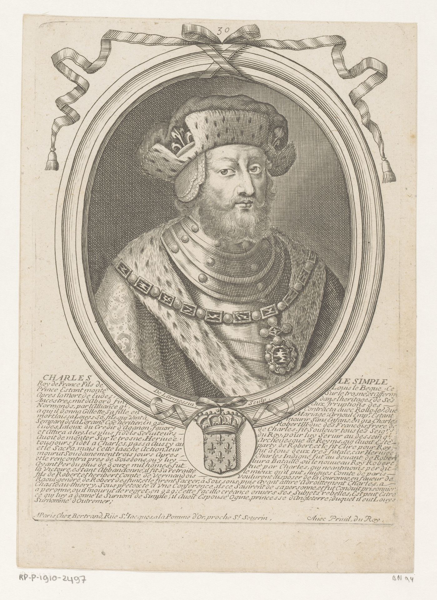 Portret van Karel III de Eenvoudige by Nicolas de (I) Larmessin