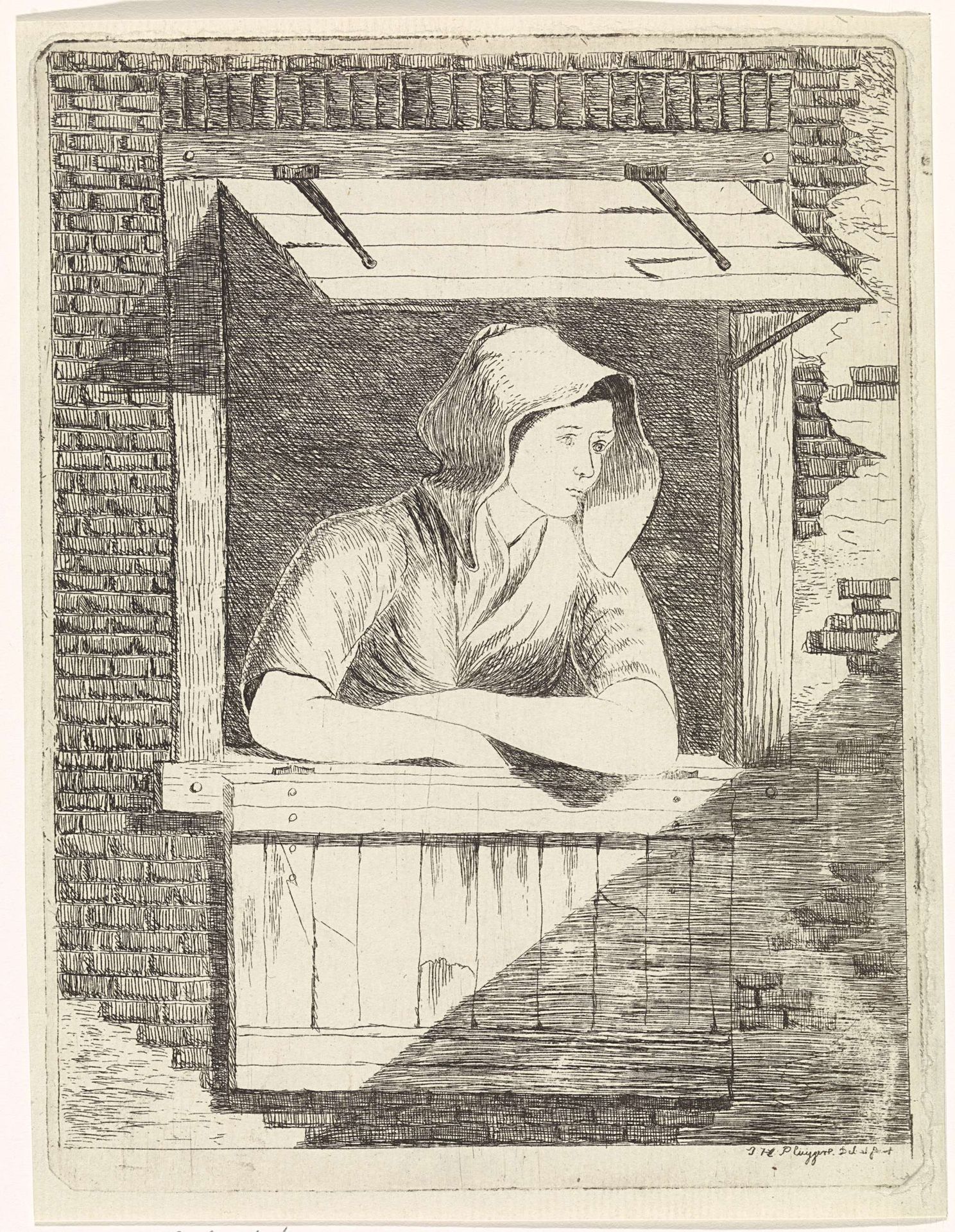 Vrouw bij een open raam by J.H. Pluygers