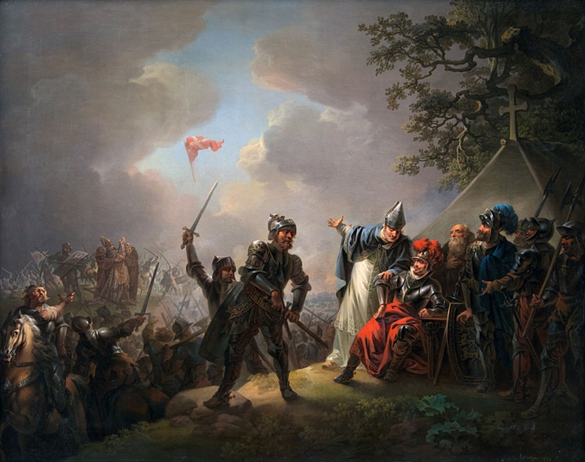 Dannebrog Falling from the Sky During the Battle of Lyndanisse, June 15, 1219 by Christian August Lorentzen