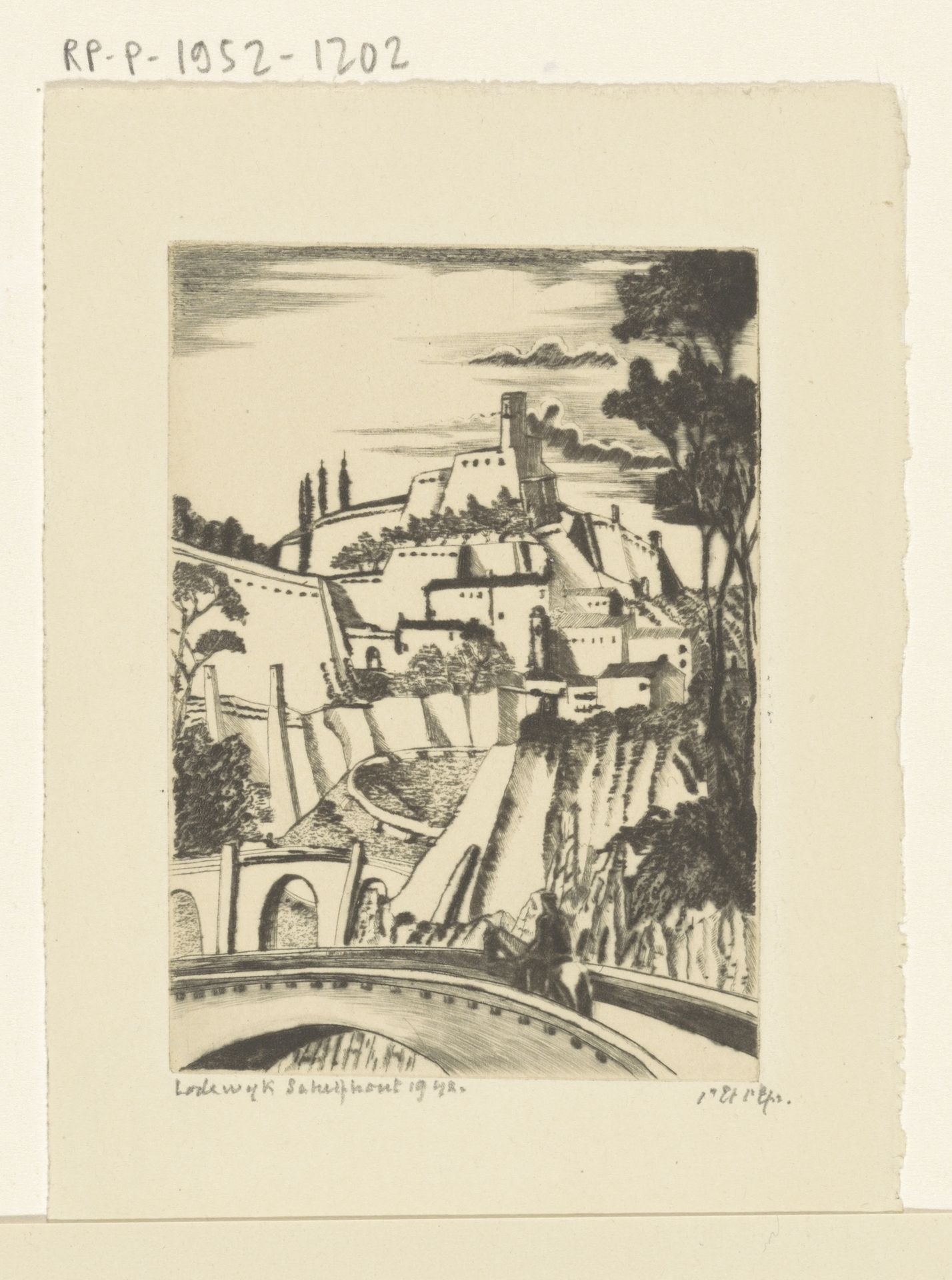 Kasteel op een heuvel by Lodewijk Schelfhout