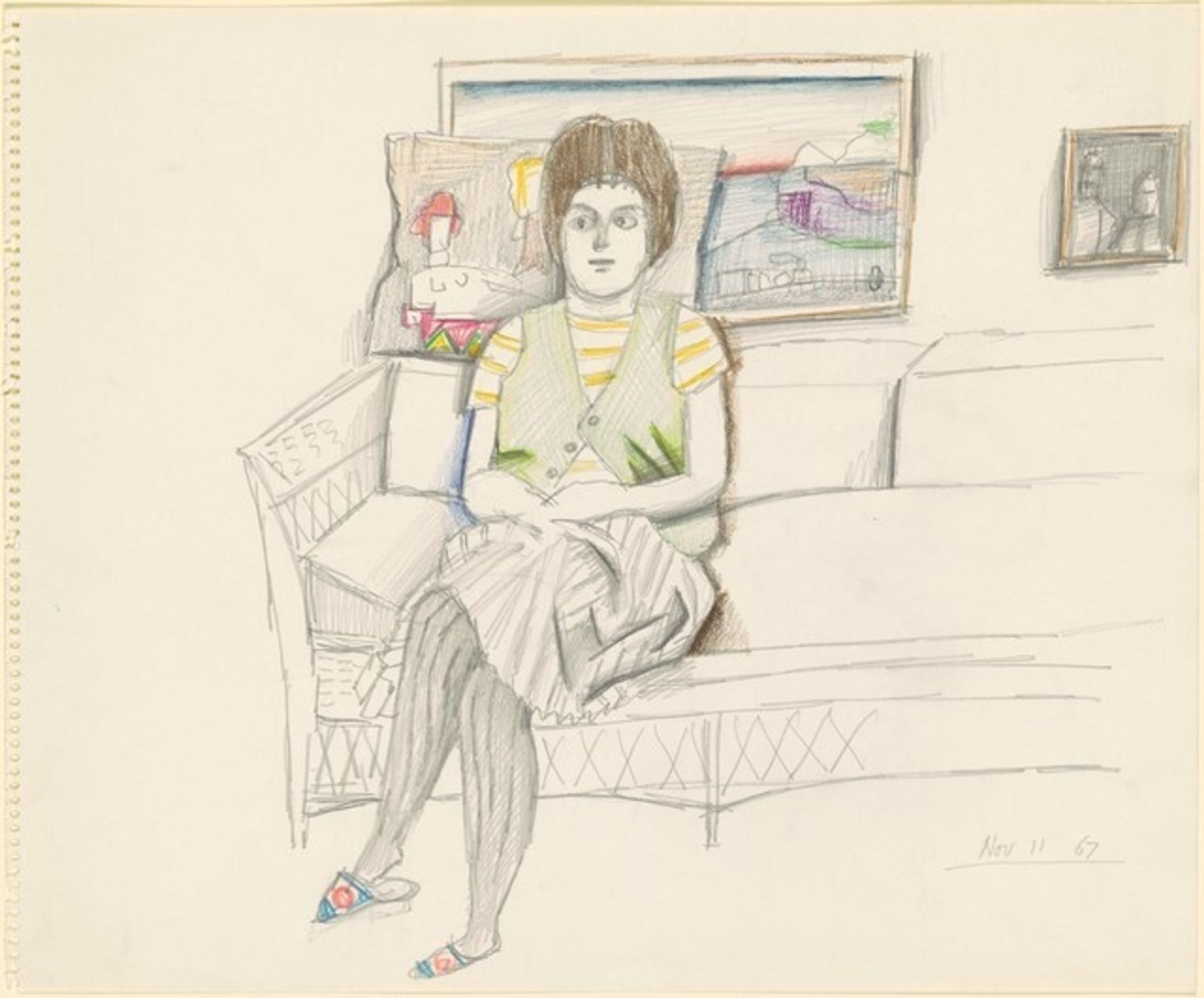 Unititled (Woman on a Wicker Sofa) by Saul Steinberg