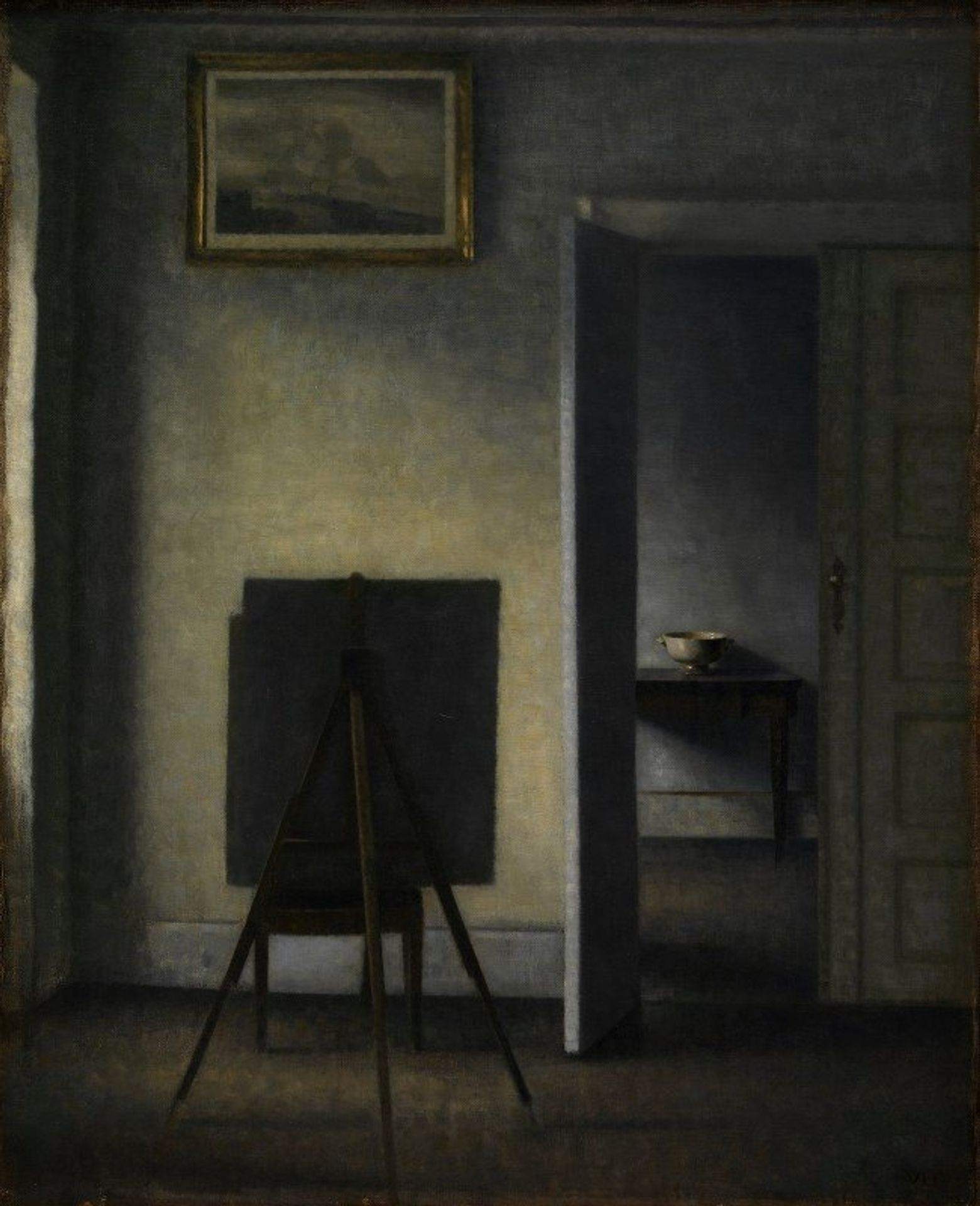 Interior with the Artist’s Easel by Vilhelm Hammershøi