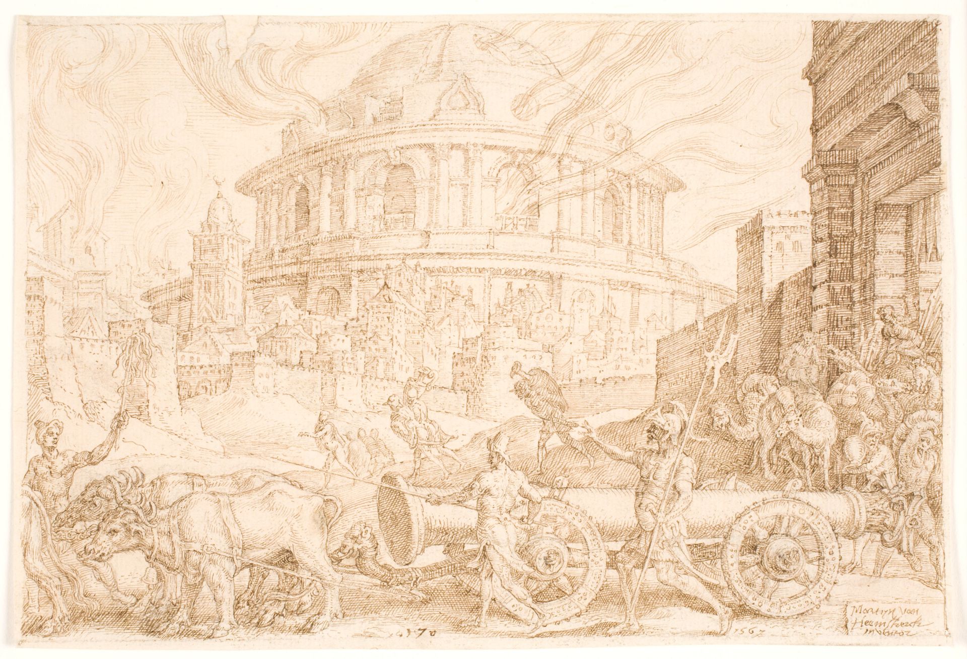 Nebukadnezar og kaldæerne plyndrer templet i Jerusalem by Maarten van Heemskerck