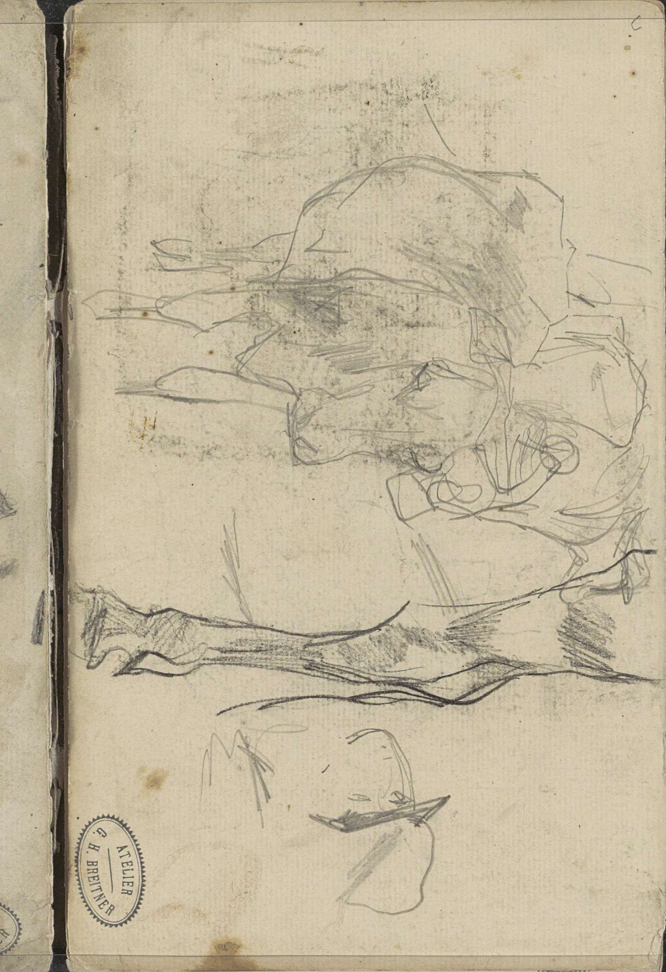 Studieblad met koeien en een hoofd by George Hendrik Breitner