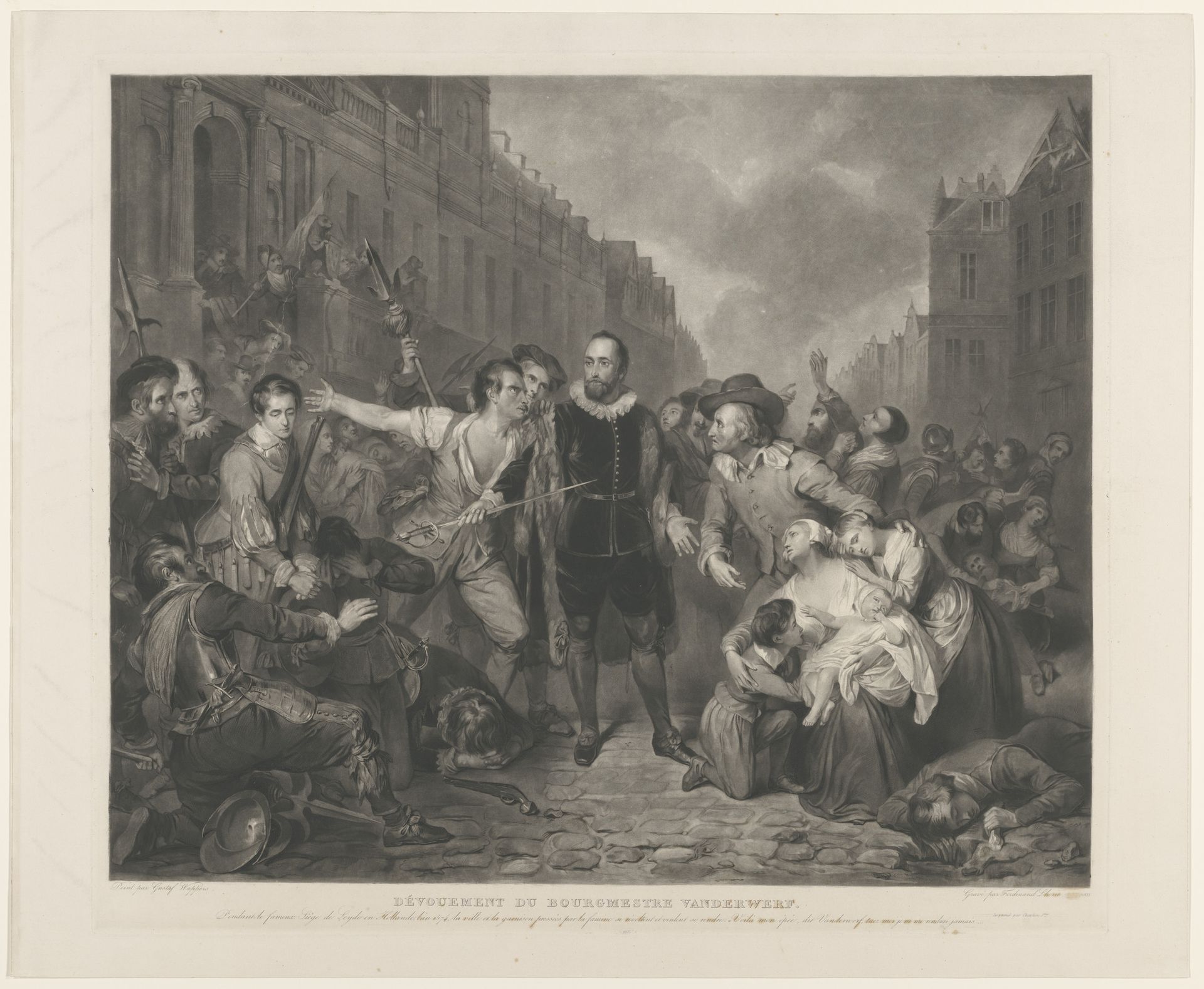 Zelfopoffering van burgemeester Pieter van der Werff tijdens het beleg van 1574 by Ferdinand Benchet Lhérie