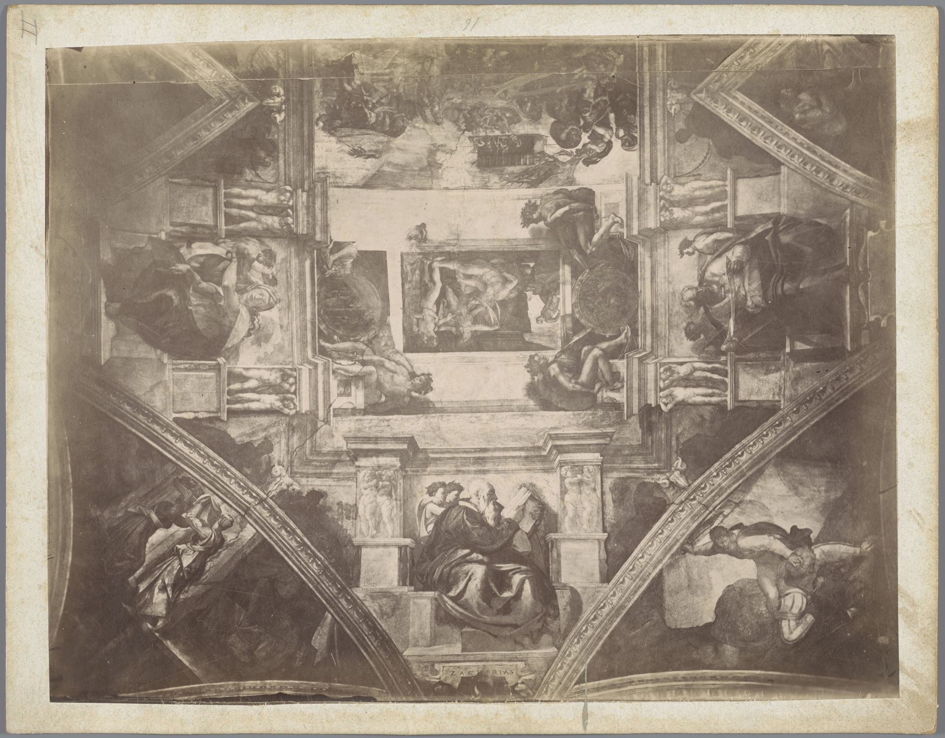 Fotoreproductie van een deel van de fresco's op het plafond van de Sixtijnse Kapel te Vaticaanstad door Michelangelo, voorstellende Lot en zijn dochters by Anonymous