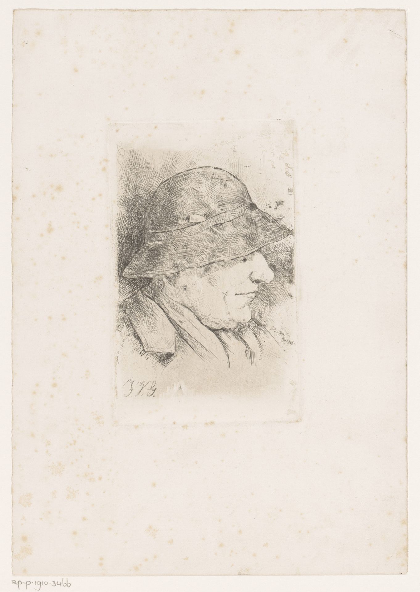 Portret van een onbekende man met een pijp in de band van zijn hoed by Fr. van Groeningen