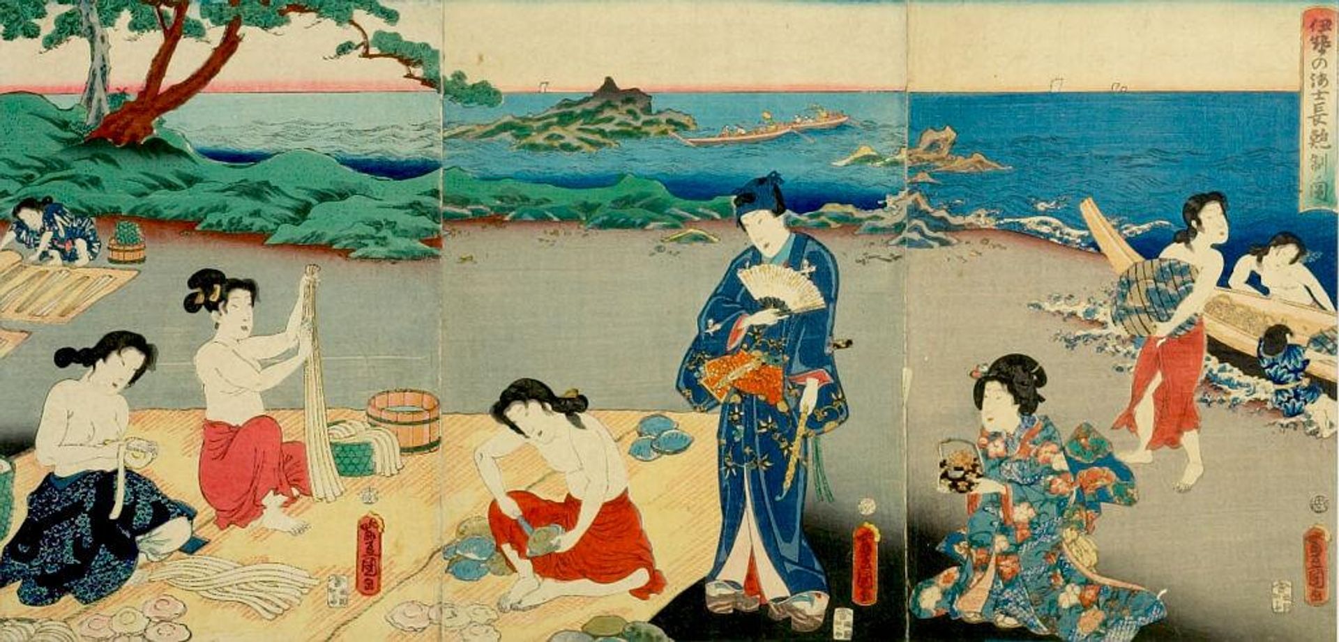 View of Ise Divers Processing Abalone (Ise no ama nagaawabi tsukuri no zu) by Utagawa Kunisada