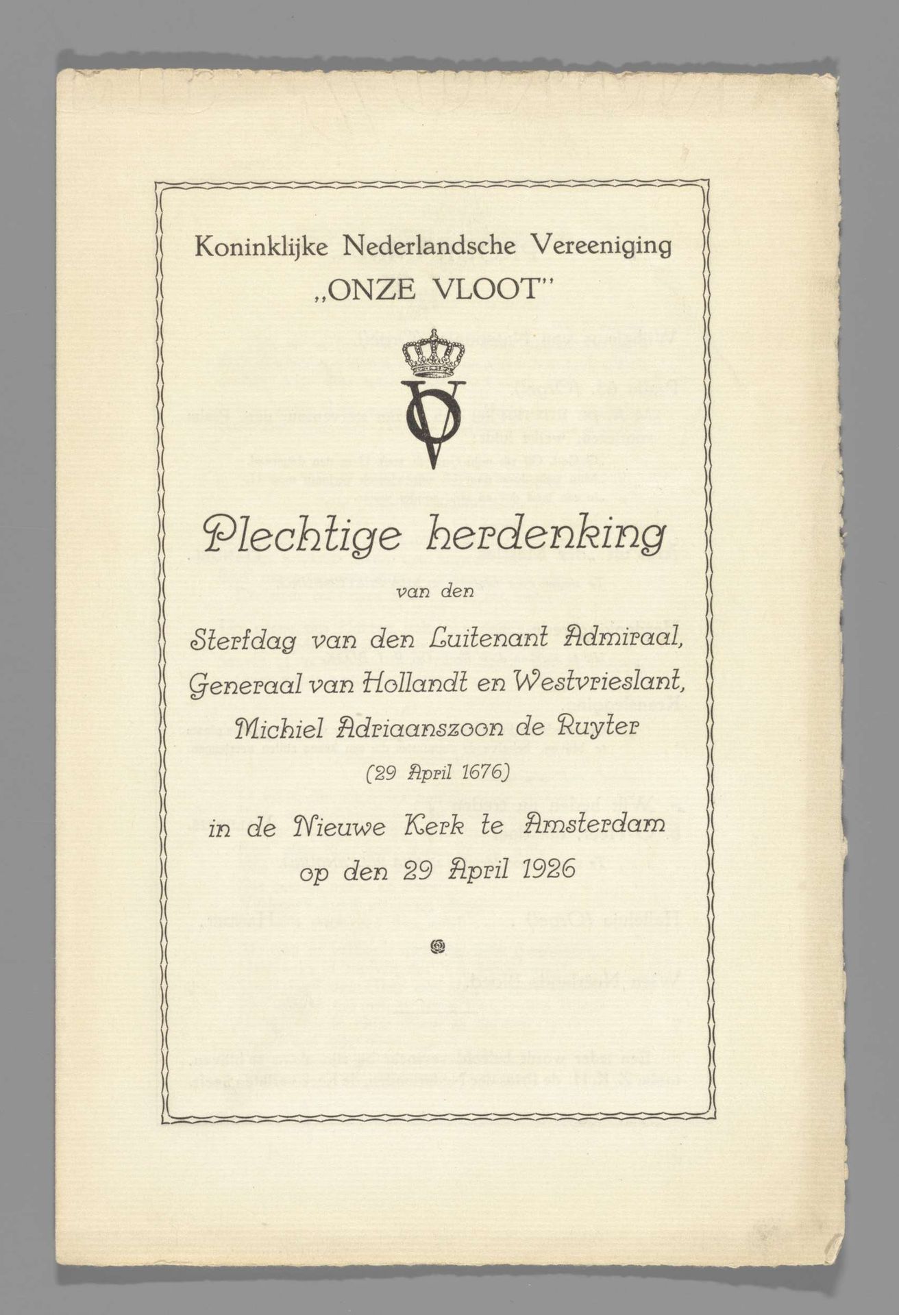 Plechtige herdenking van den Sterfdag van ... Michiel Adriaanszoon de Ruyter (29 April 1676) in de Nieuwe Kerk te Amsterdam op den 29 April 1926 by Anonymous