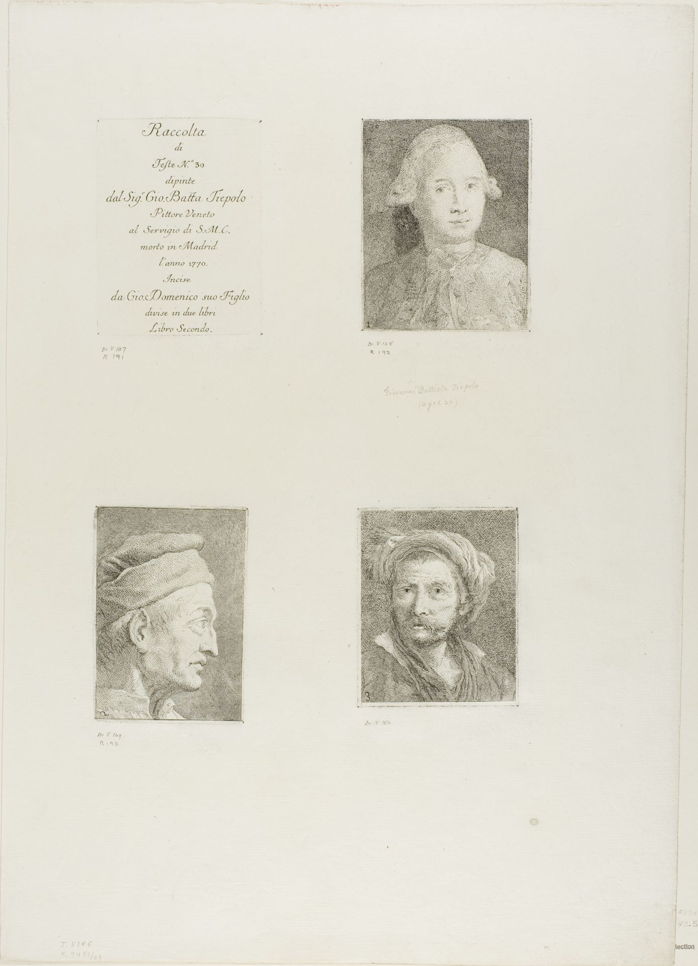 Title Page, Portrait of Giandomenico Tiepolo, Profile of an Old Man, and Old Man with a Turban by Giovanni Domenico Tiepolo