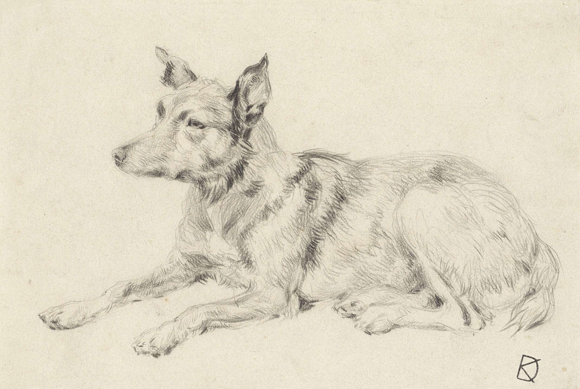Liggende wolfshond by Johan Daniël Koelman