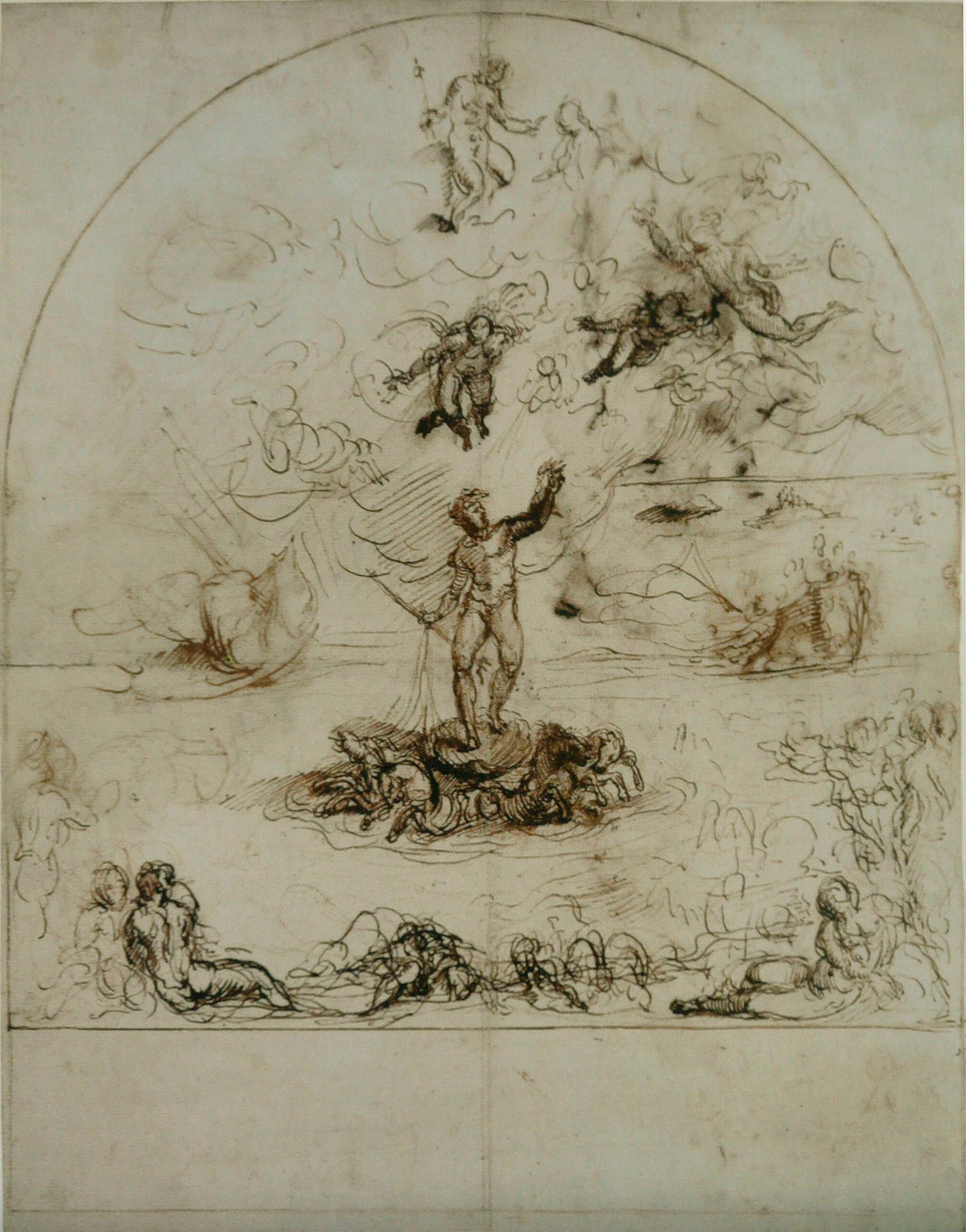 Neptune dispersing the clouds and calming the tides by Agostino Carracci