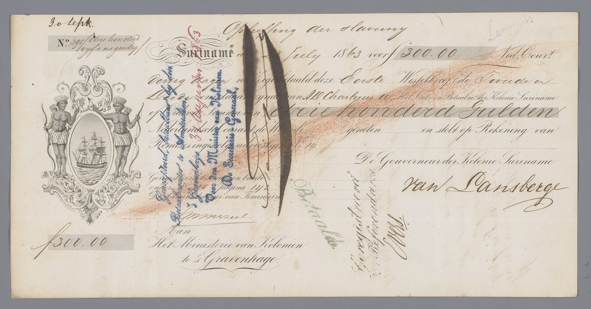 Bill of exchange ‘Abolition of Slavery’ by Ministerie van Koloniën