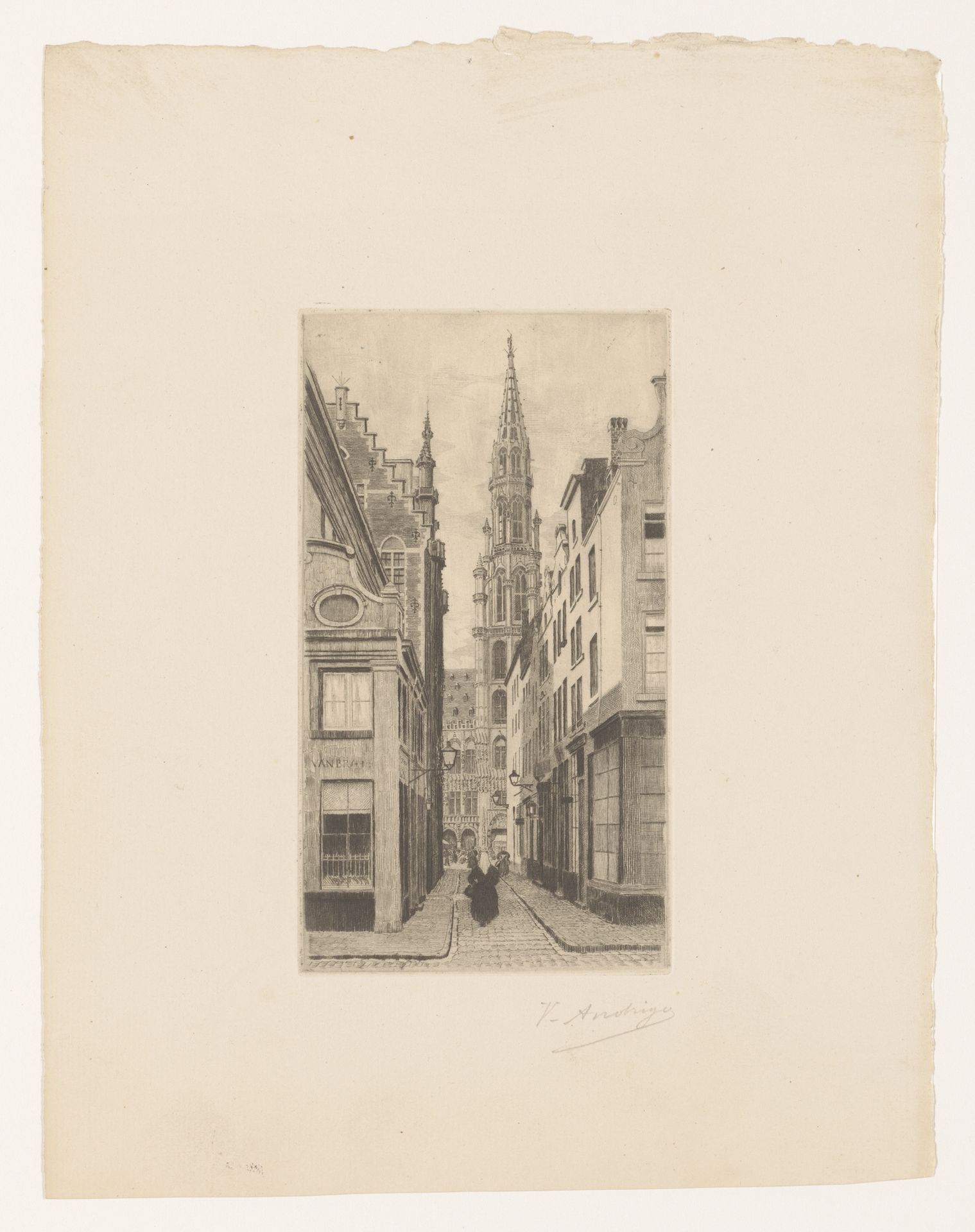 Gezicht op het stadhuis van Brussel, gezien door een smalle straat by V.C. Andrigo
