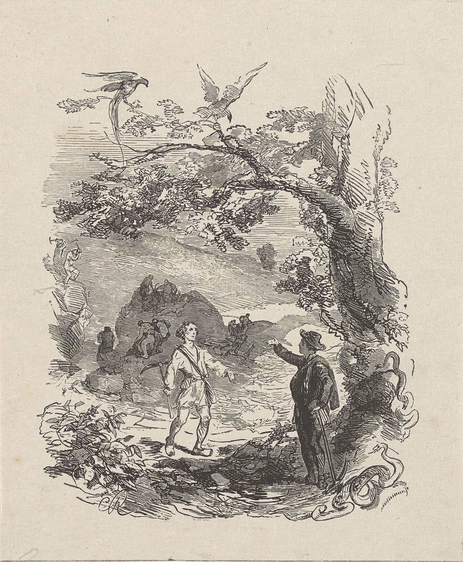 Mannen met houwelen in de rotsen aan het werk by Isaac Weissenbruch