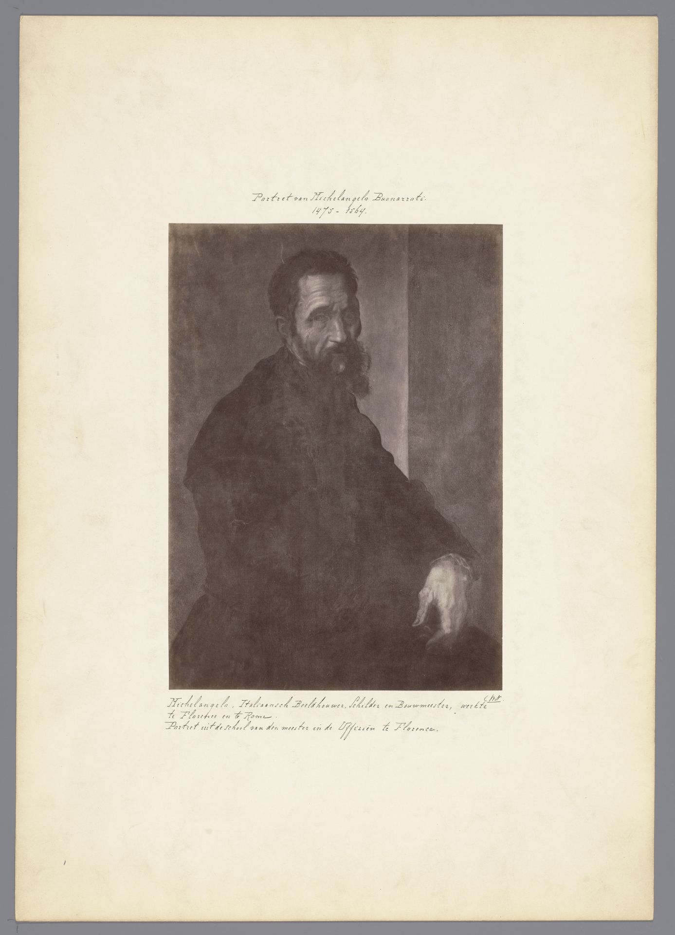 Fotoreproductie van een portret van Michelangelo door Jacopino del Conte by Anonymous
